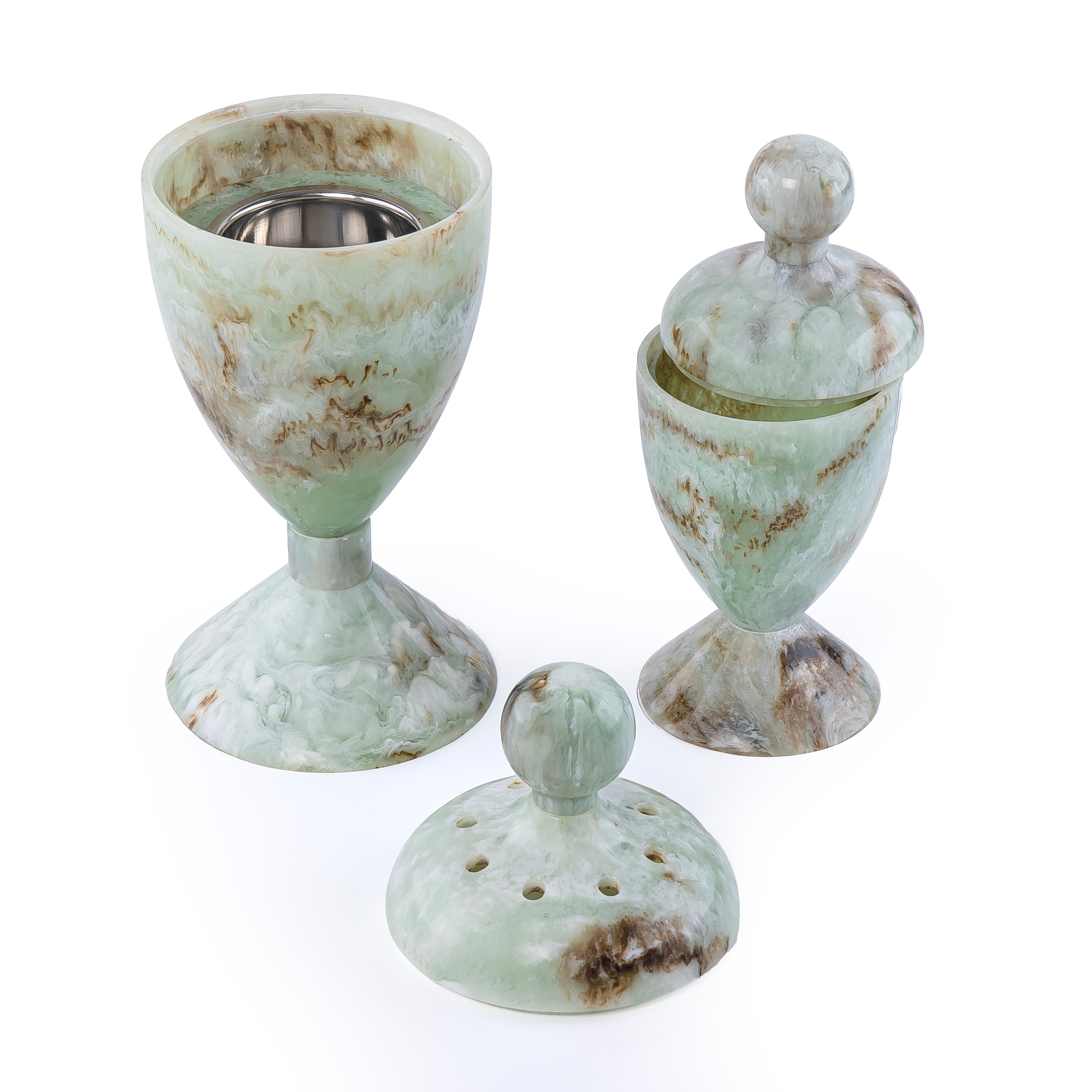 Elegant Resin Mabkhar Set of 2 pcs With Cover - Green