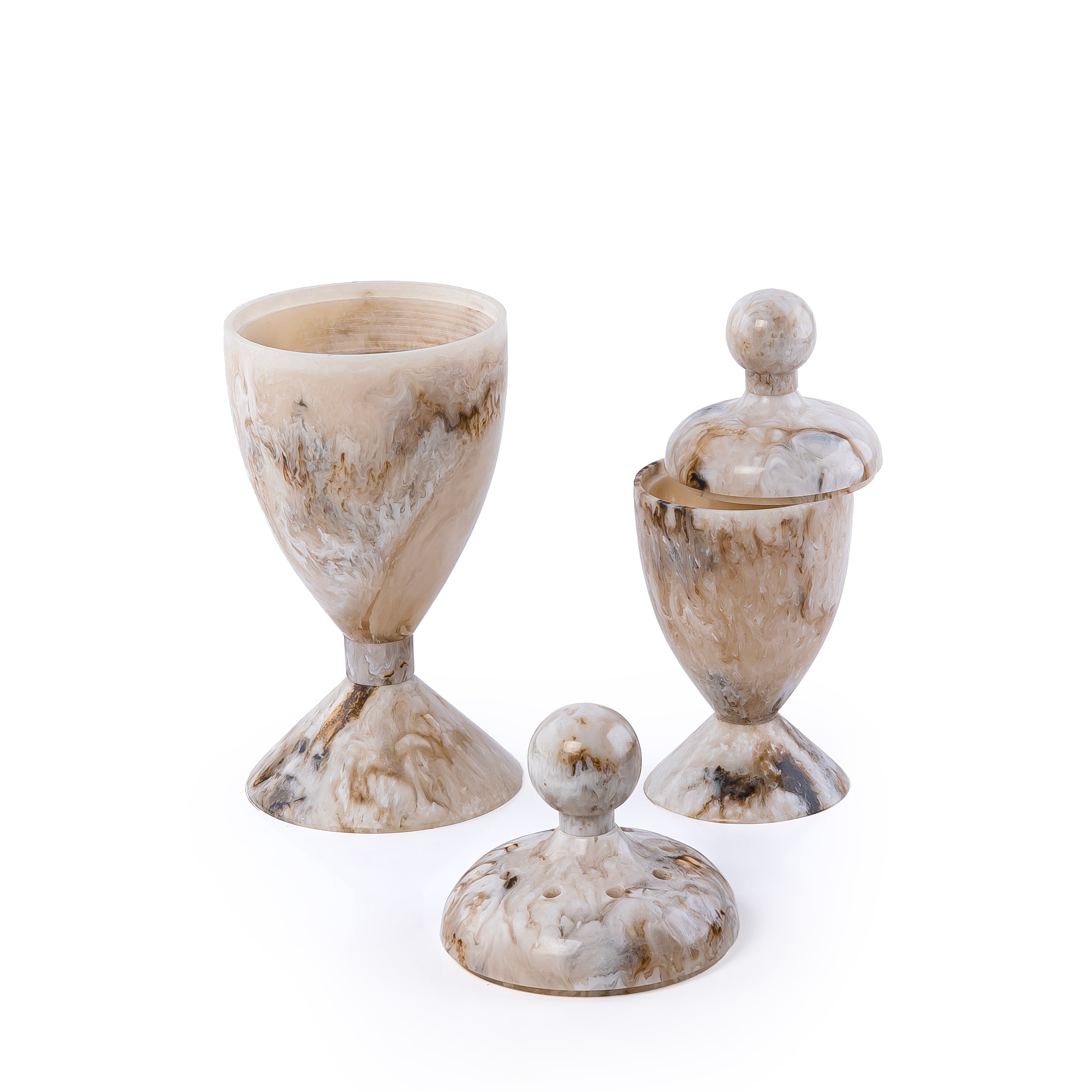 طقم مبخر أنيق من الراتنج مكون من قطعتين مع غطاء - بيج