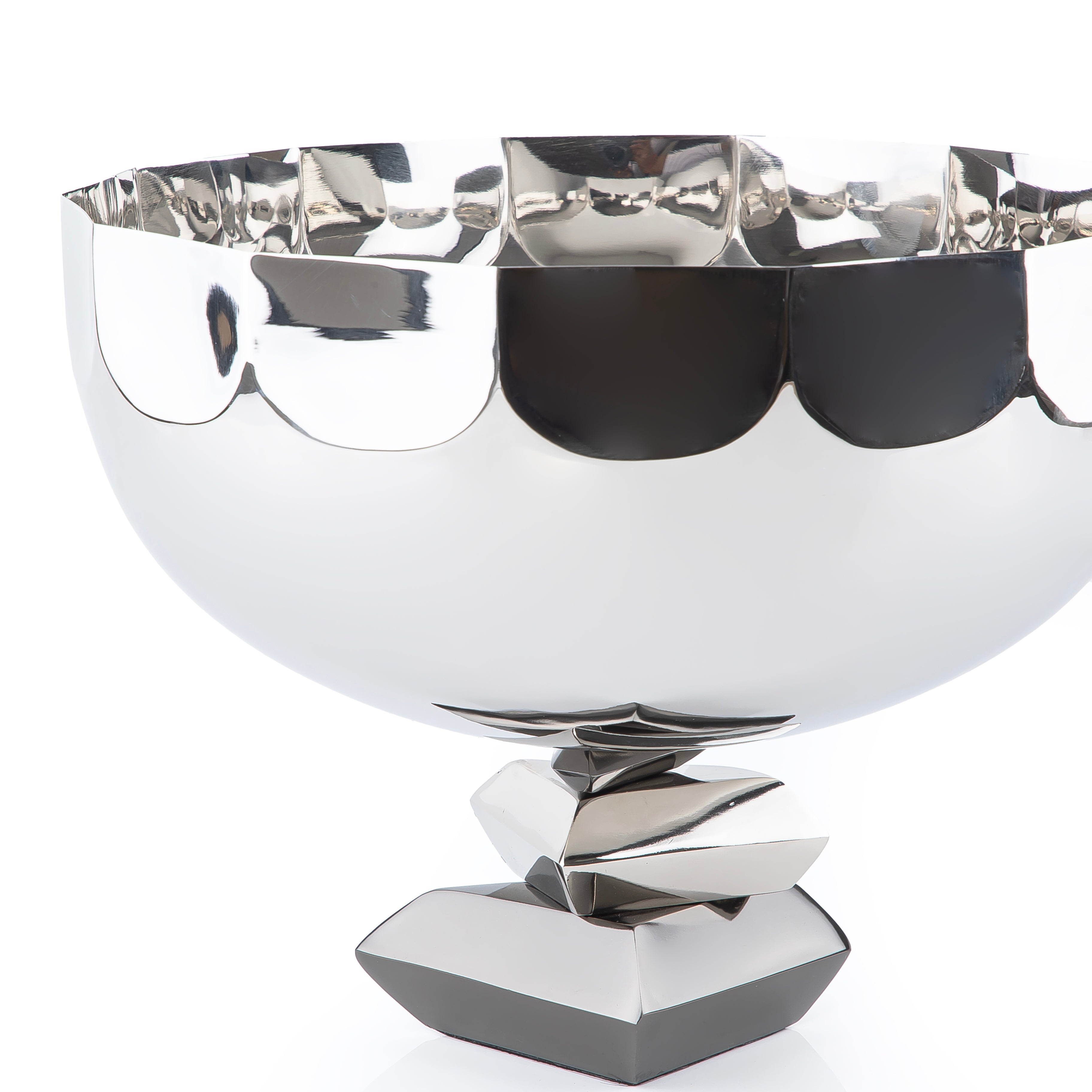 Round Metal Serving Bowl Silver and Black color