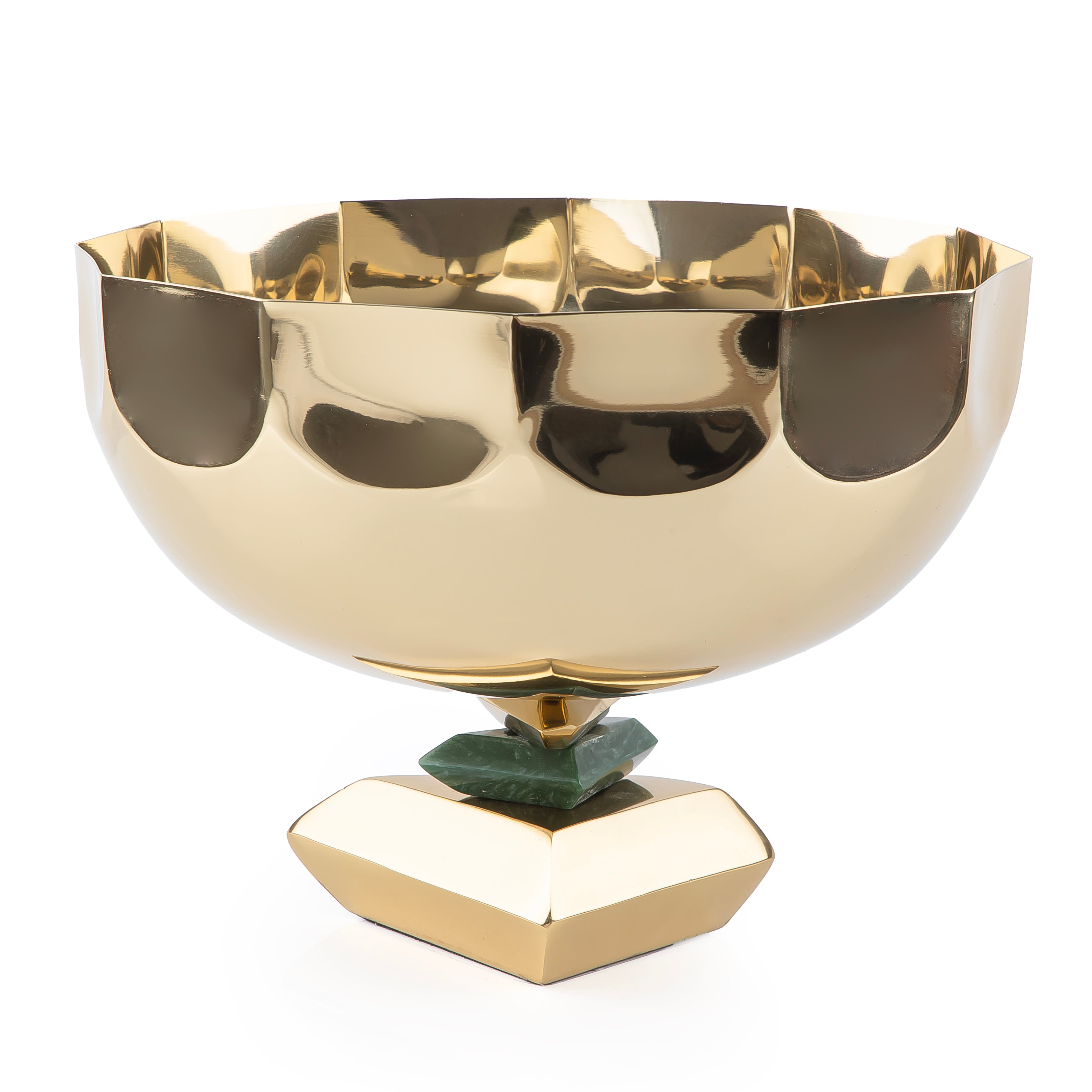Elegant Round Metal Bowl with base - Gold and Green