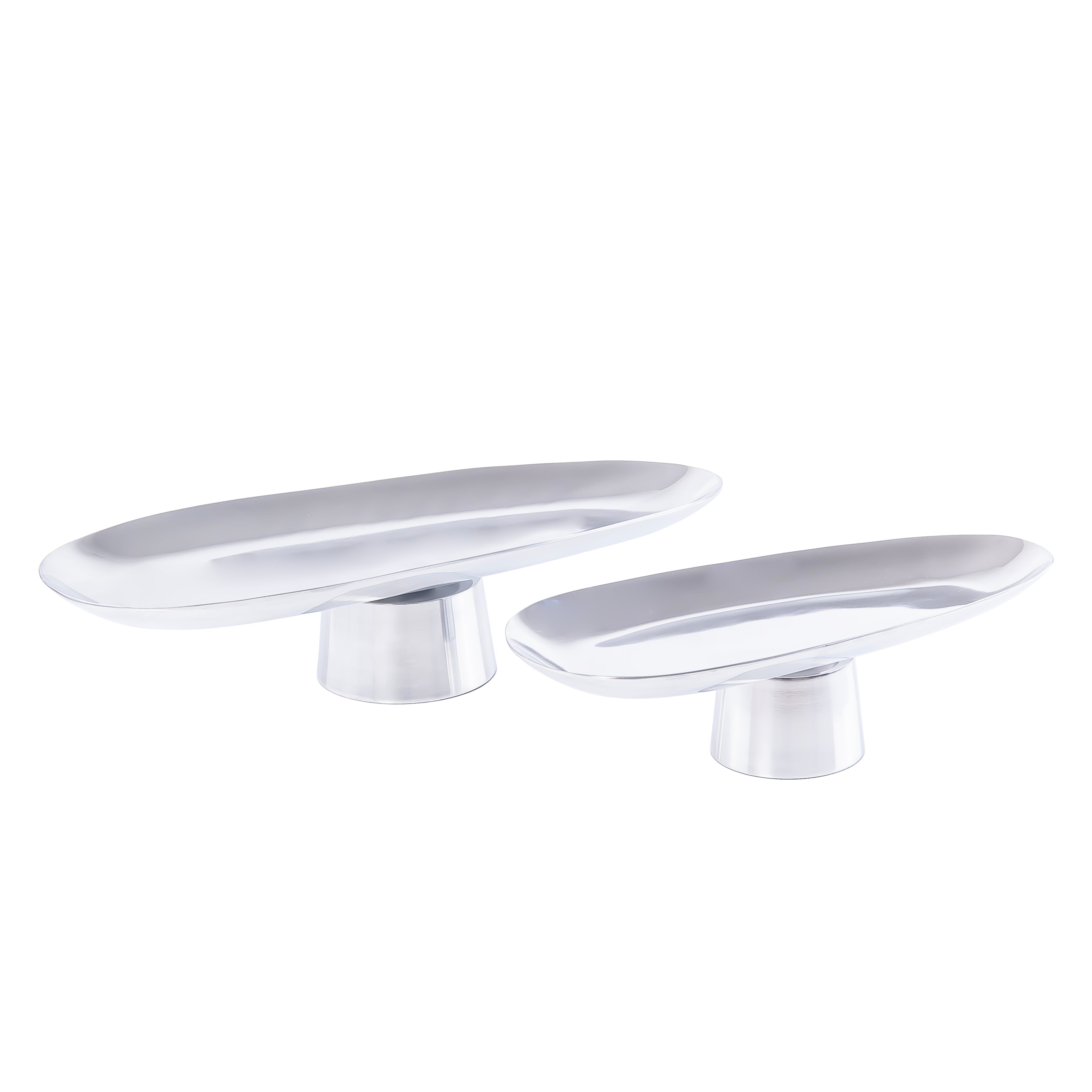 Set of 2 Oval Metal Serveware Stand - Silver