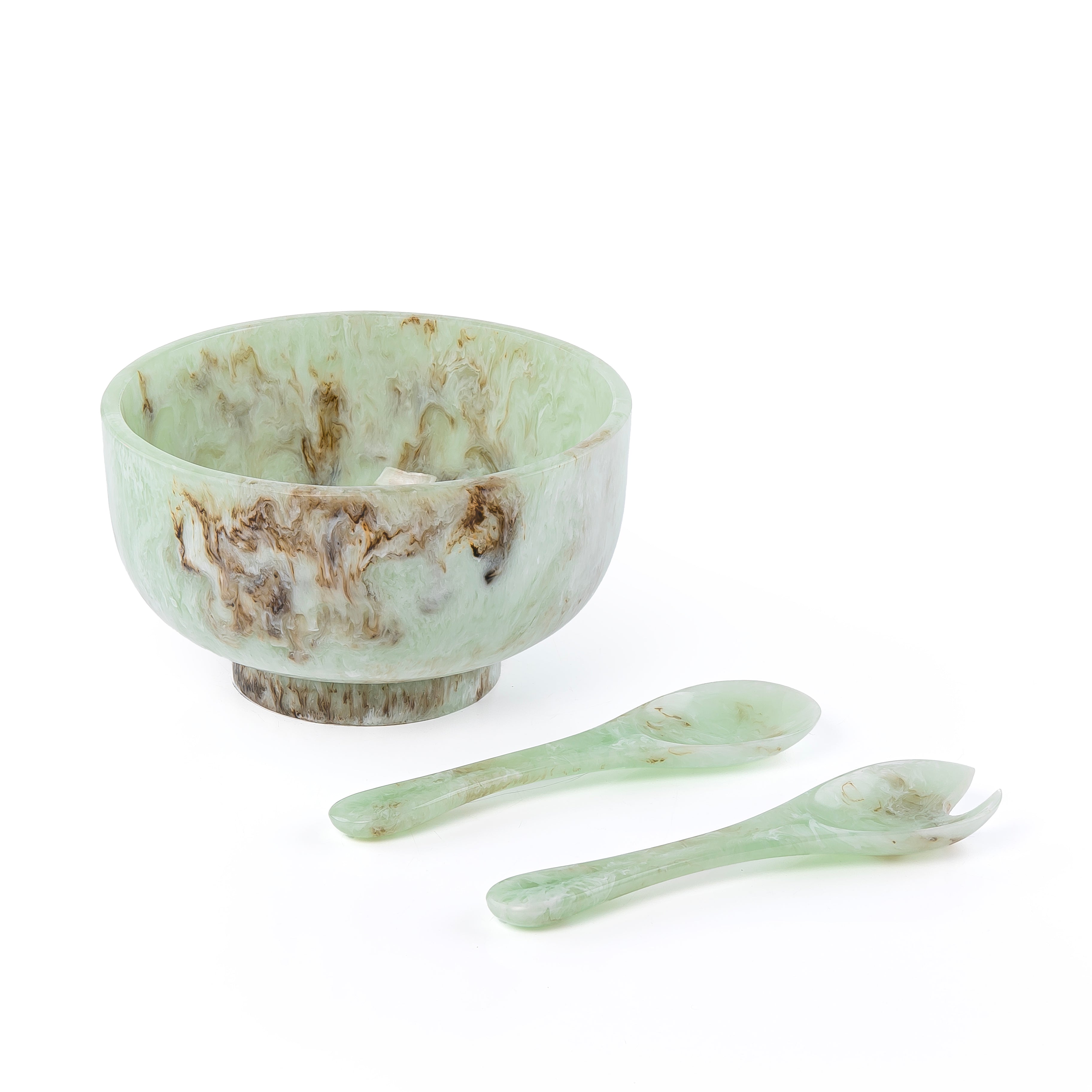 Resin Serving Bowl with 2 Spoons With Gift Box - Green