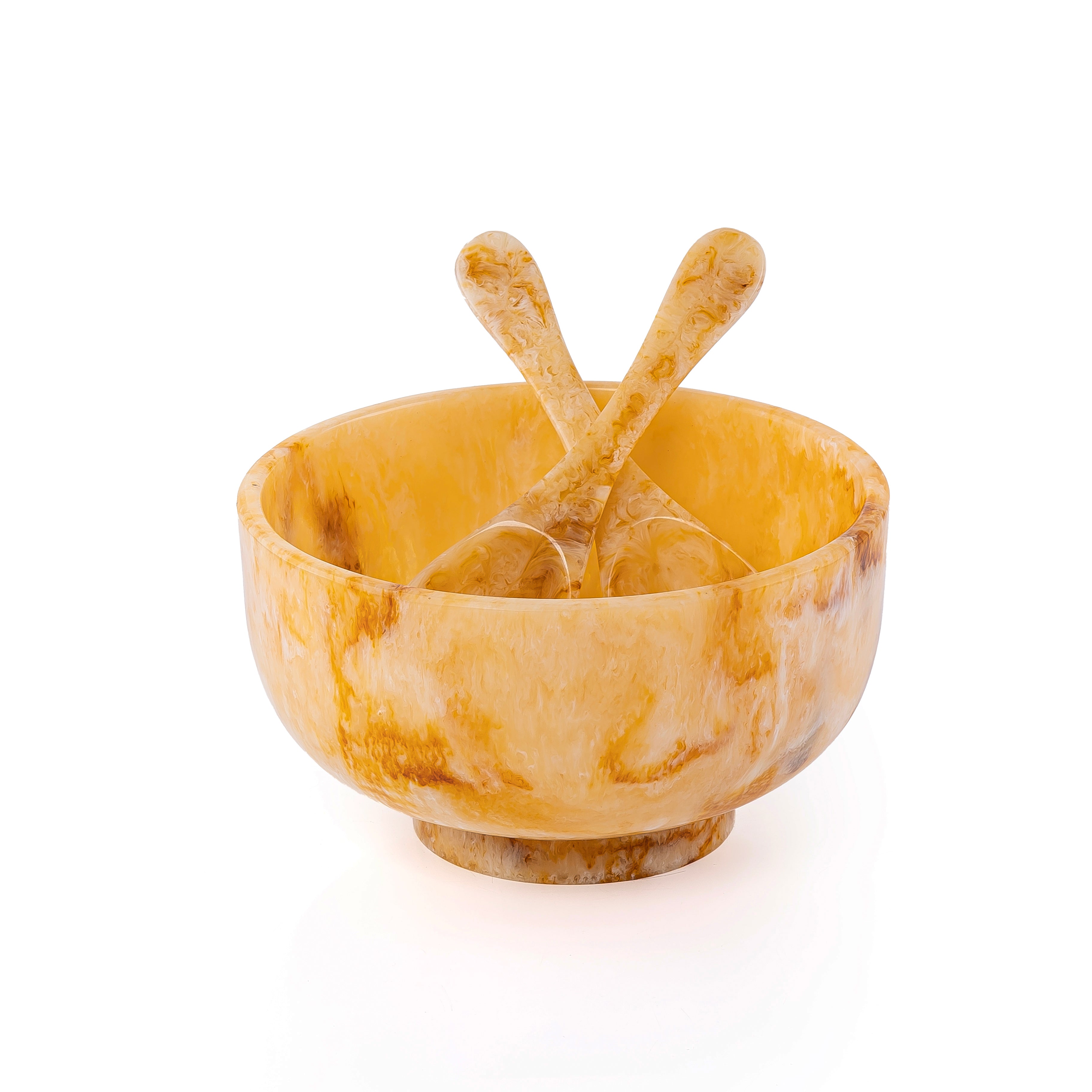 Resin Serving Bowl with 2 Spoons - Amber