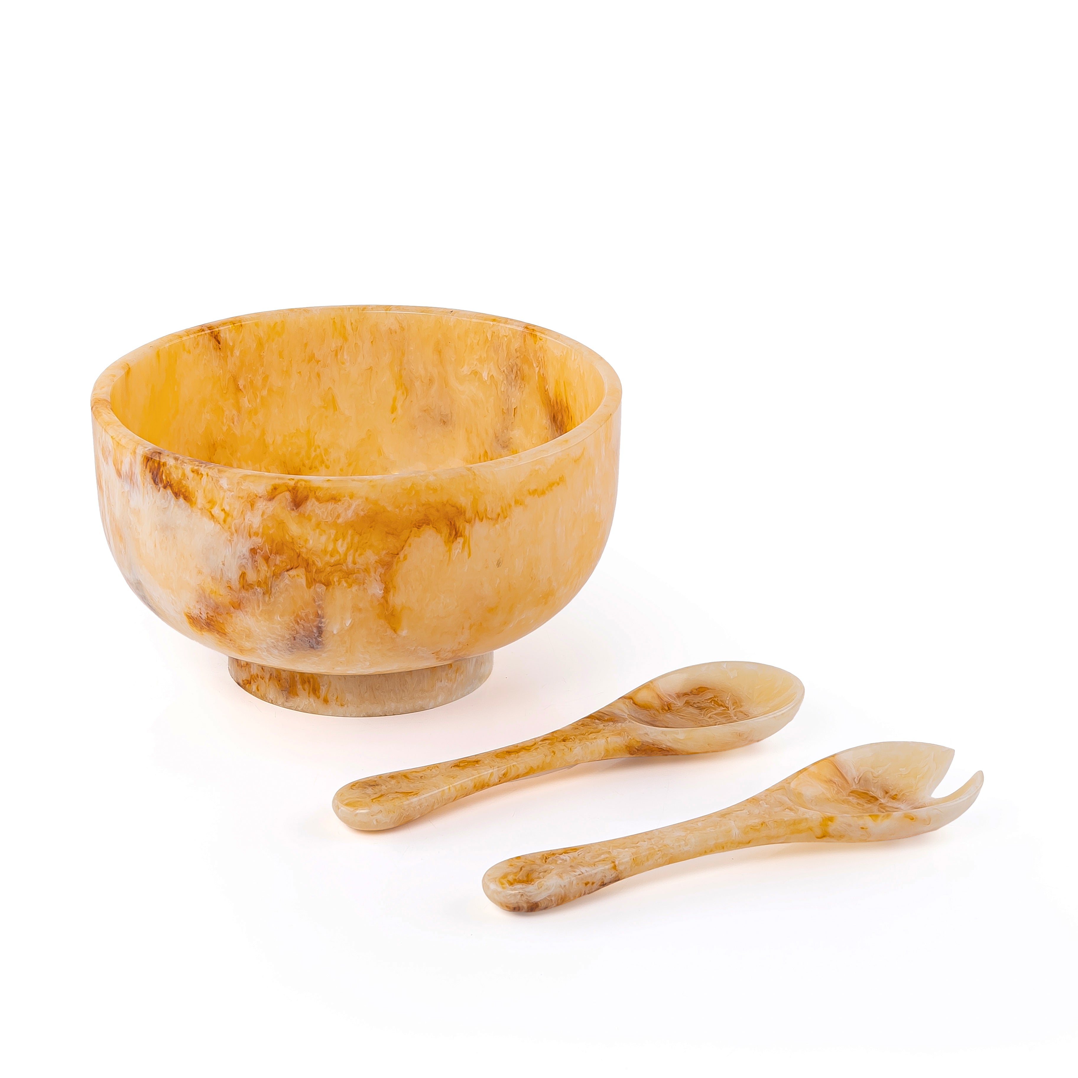 Resin Serving Bowl with 2 Spoons With Gift Box - Amber