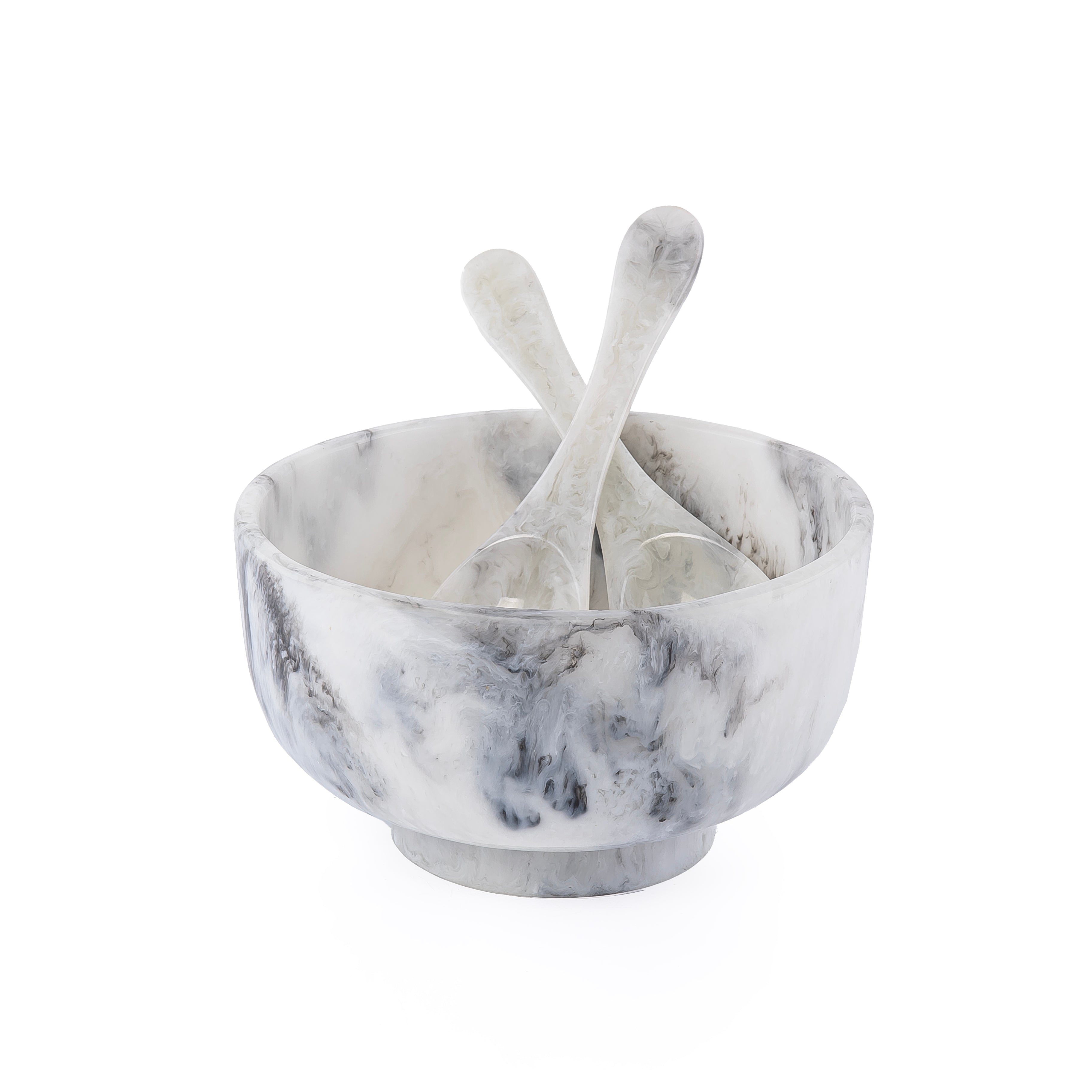 Resin Serving Bowl with 2 Spoons - Black & White