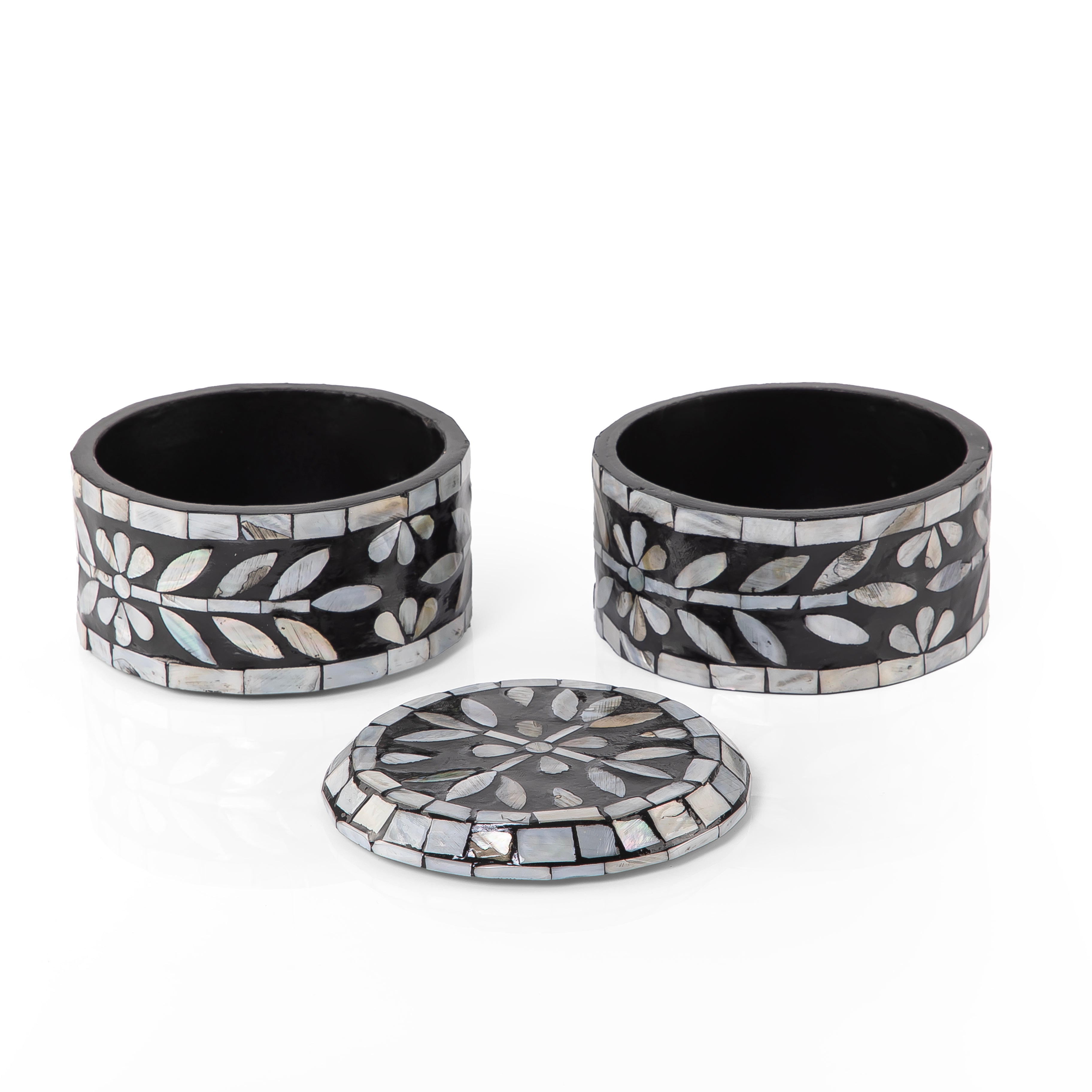 2-Story Mother of Pearl Multi-Layer Box with Lid - black