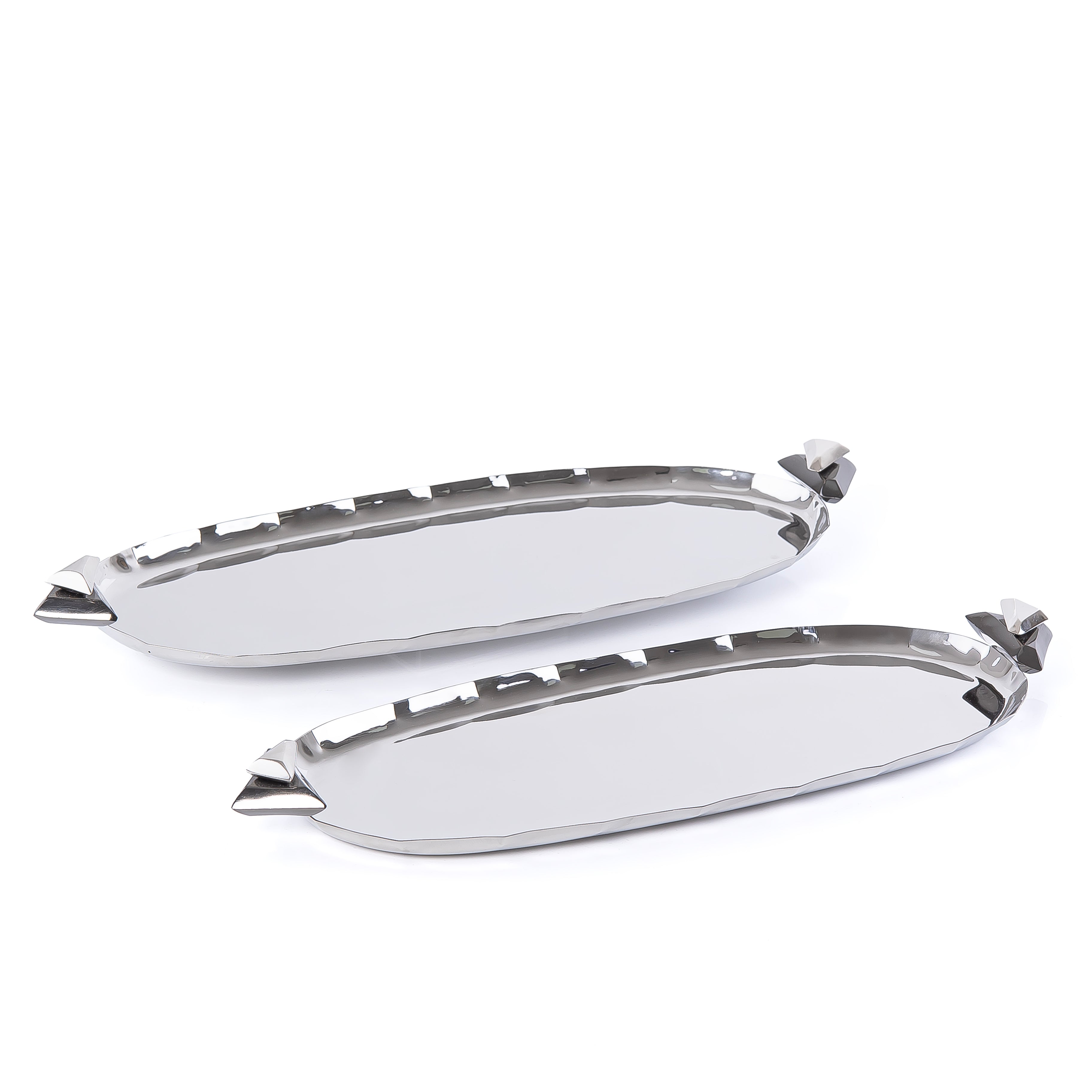 Set of 2 Oval Metal Tray with gift box - Silver & Black