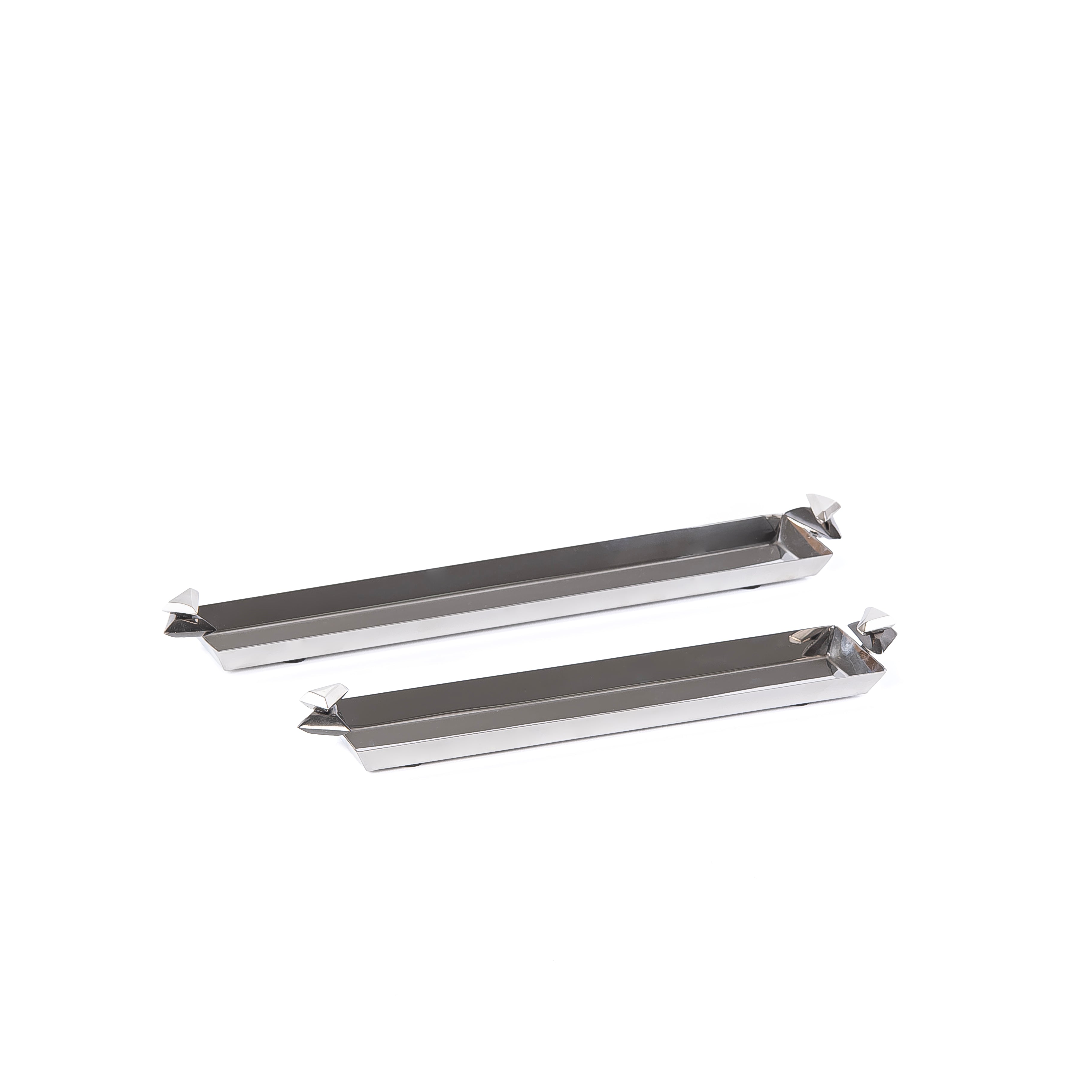 Set of 2 Long Metal Serving Tray with gift box - Silver & Black