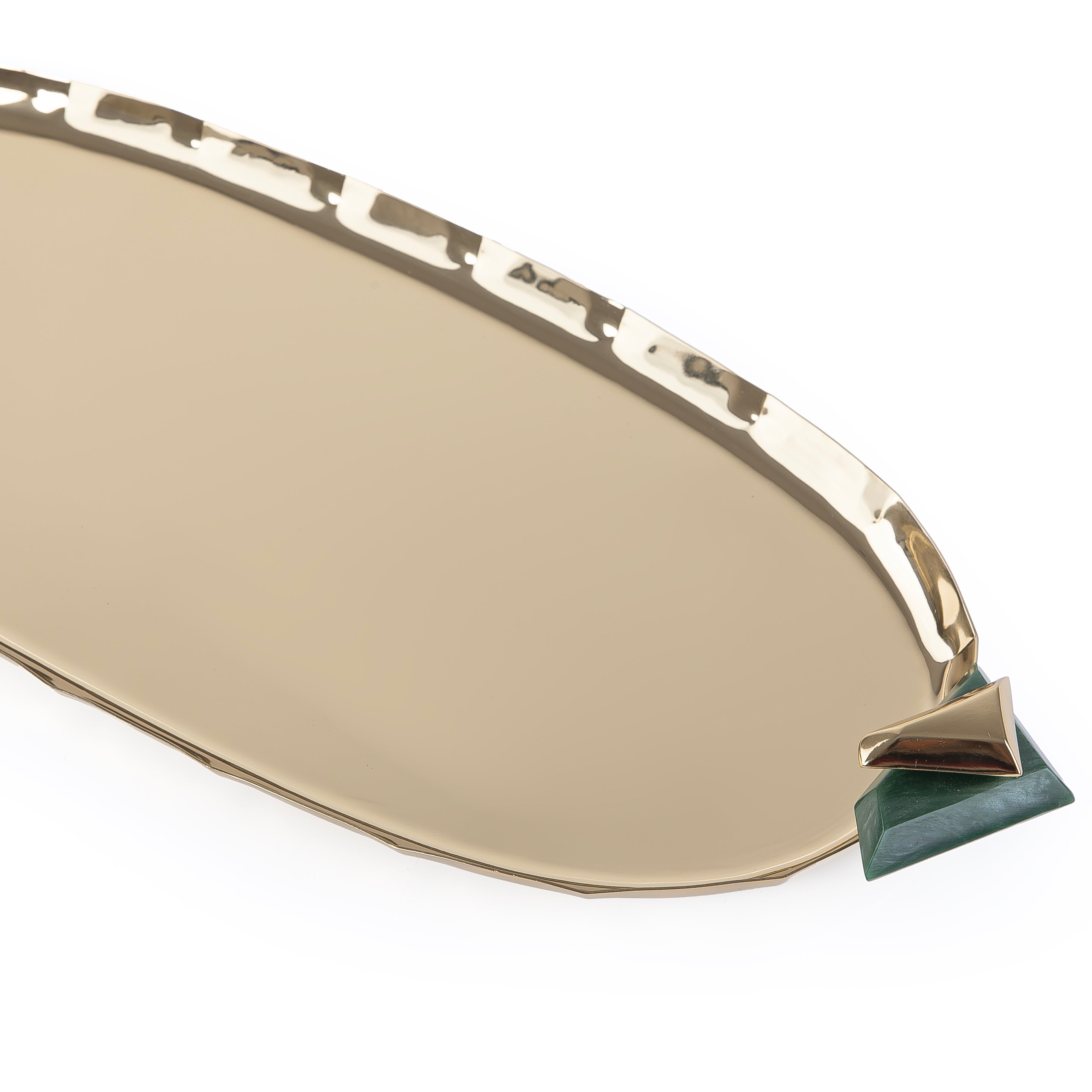 Oval Metal Tray-green and gold large