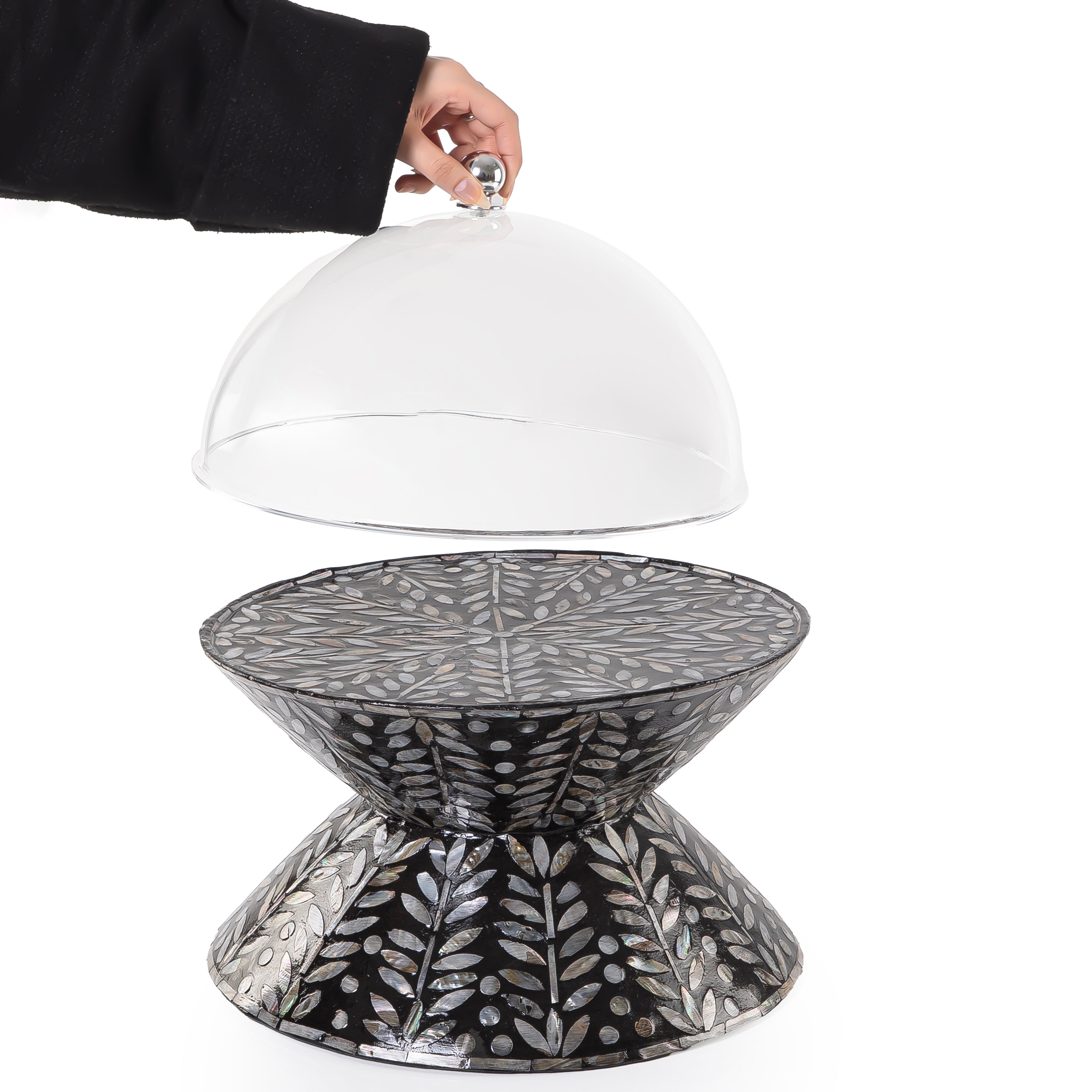 Mother of Pearl Double-Sided Cake Stand with Acrylic Lid- Large