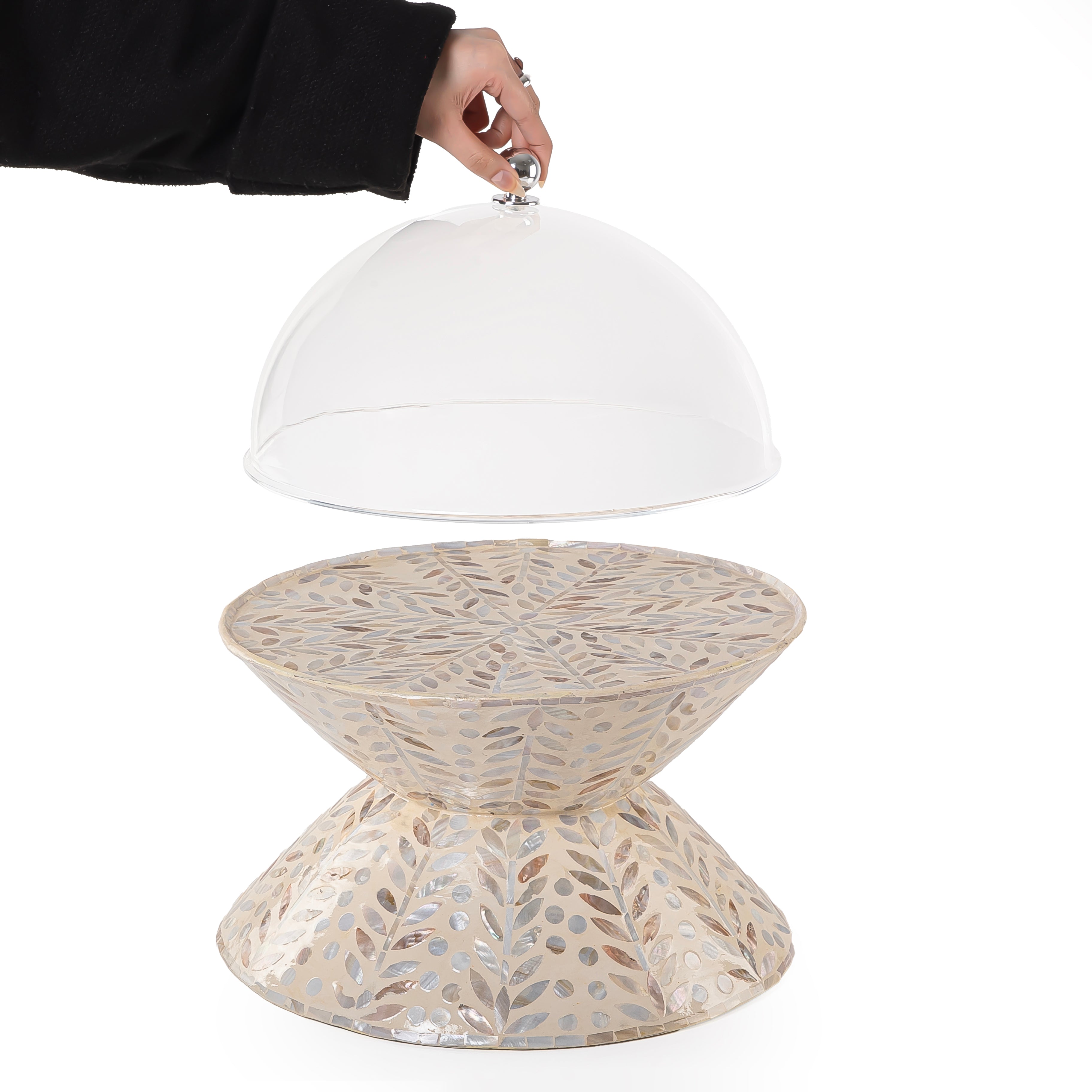 Mother of Pearl Double-Sided Cake Stand with Acrylic Lid- Large