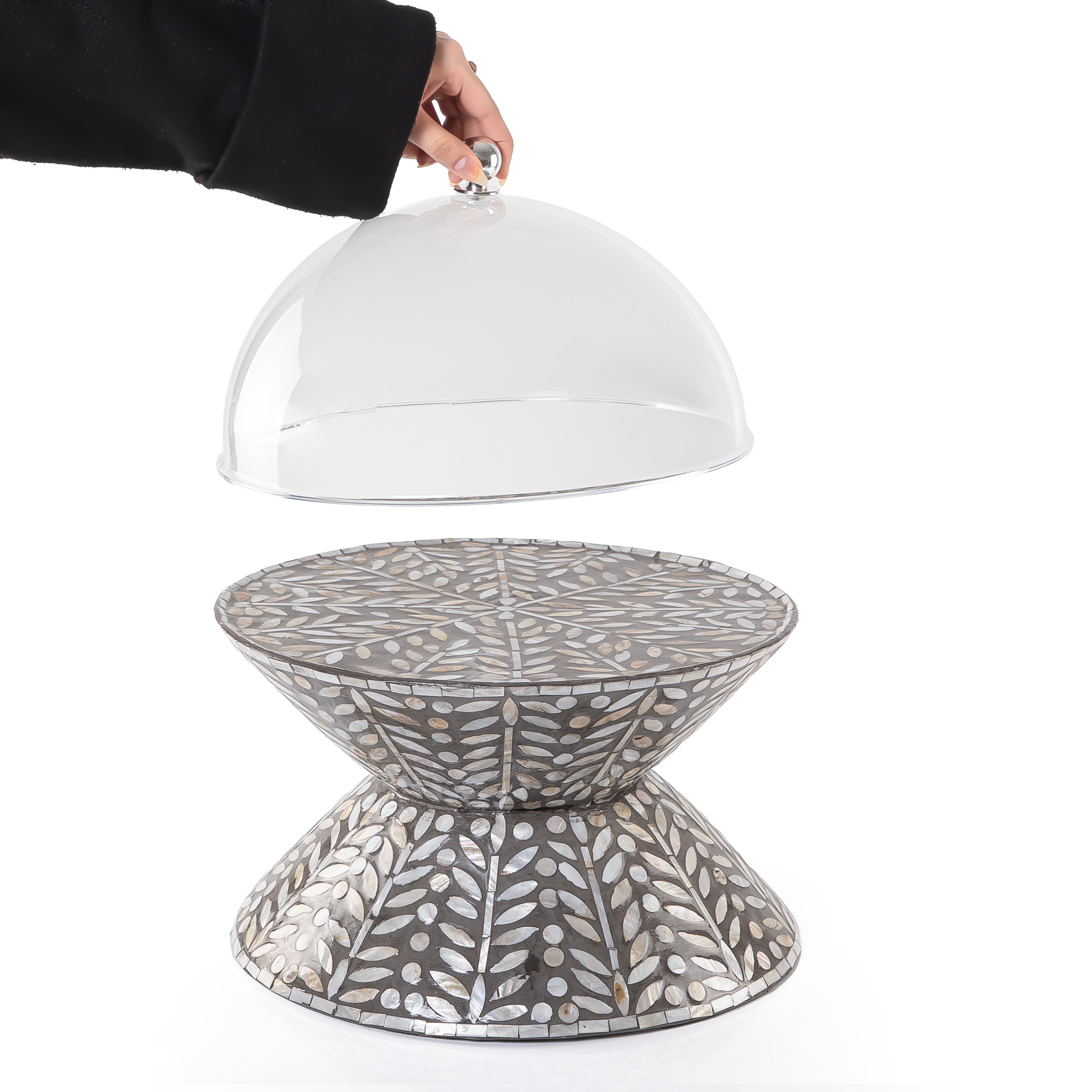 Mother of Pearl Double-Sided Cake Stand with Acrylic Lid- Large