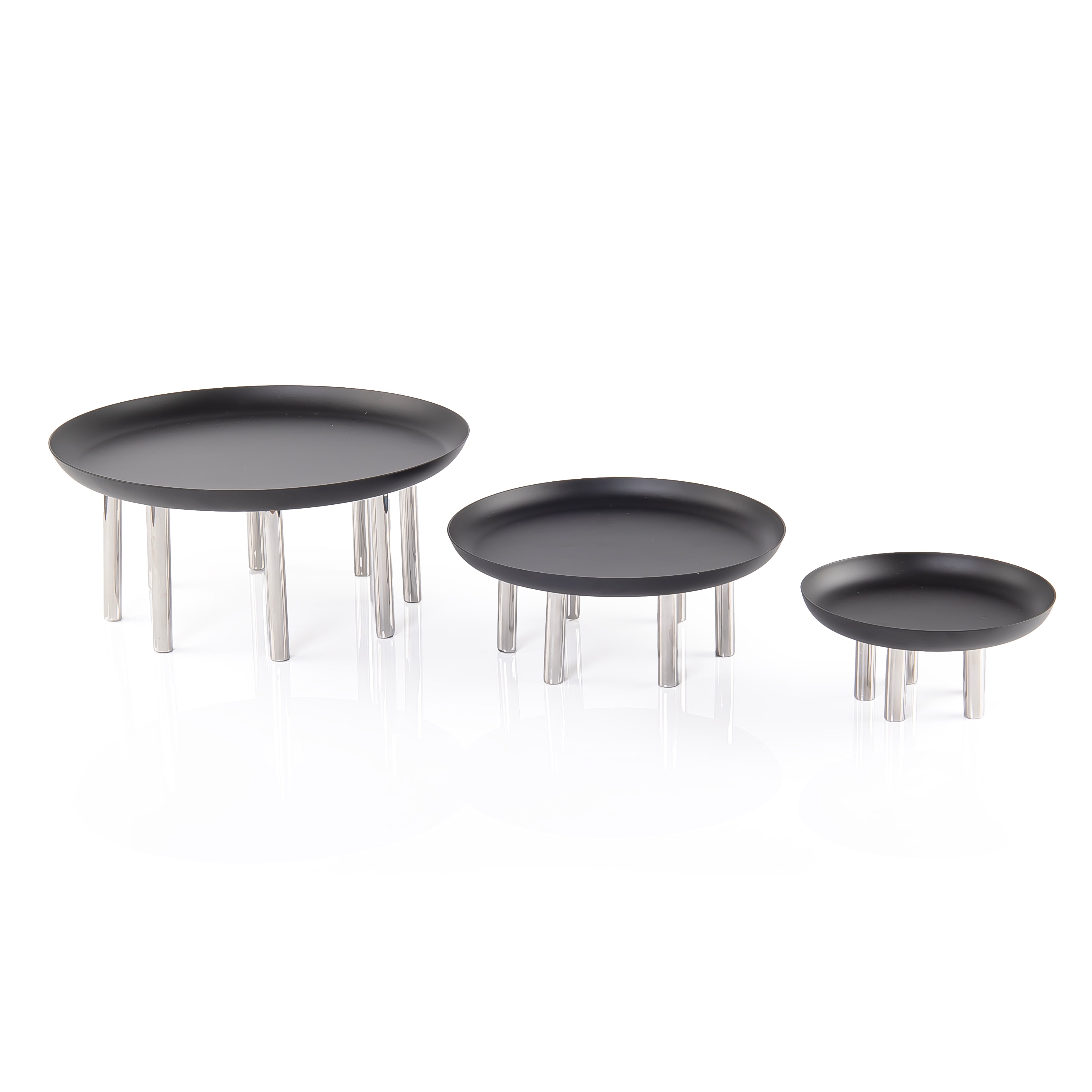 Set of 3 Stainless Steel Serving Stands with Black Surface