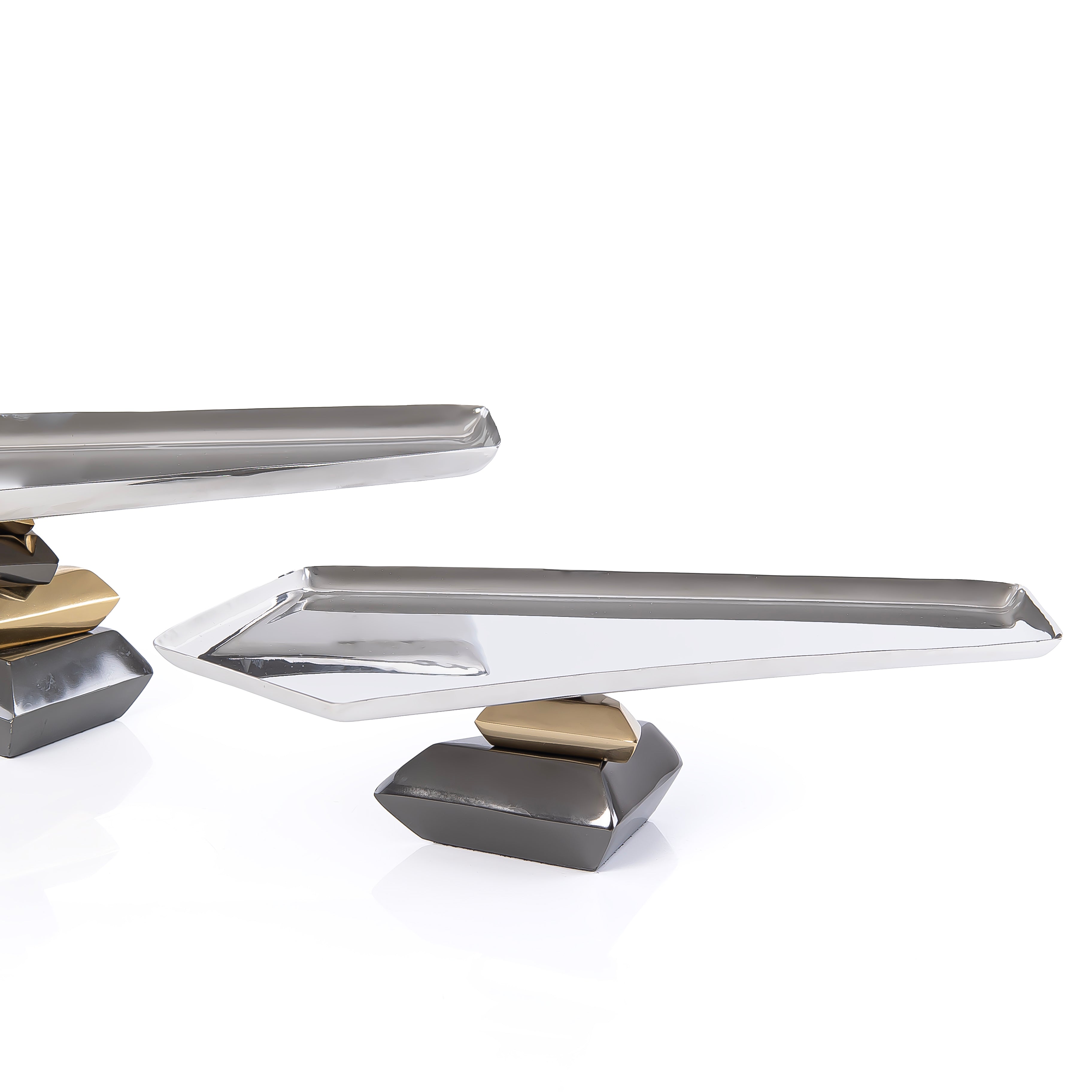 Set of 2 Metal Serving Stand Dish with gift box - Silver & Black