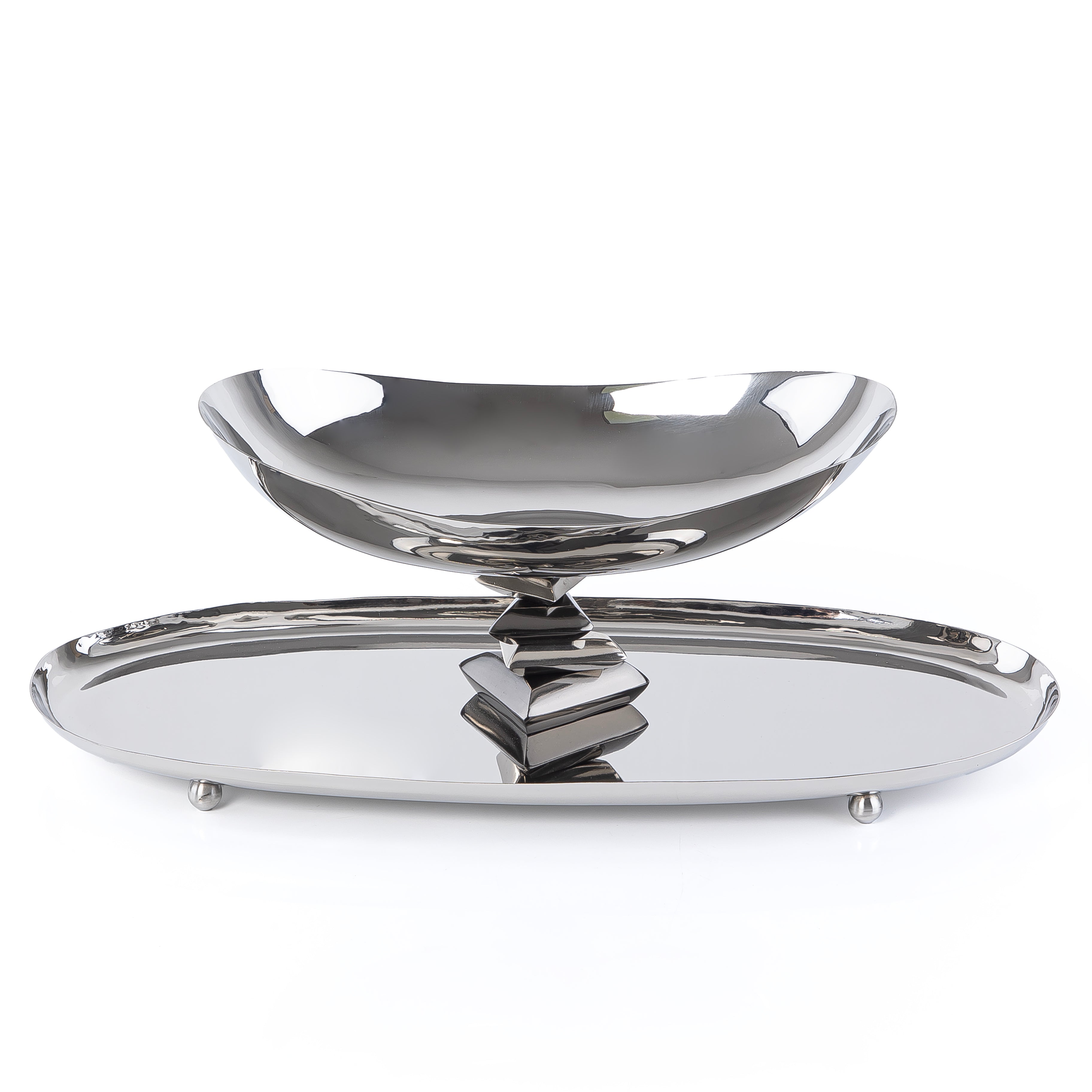Oval Metal Dish with Bowl 2-Tires with gift box - Silver