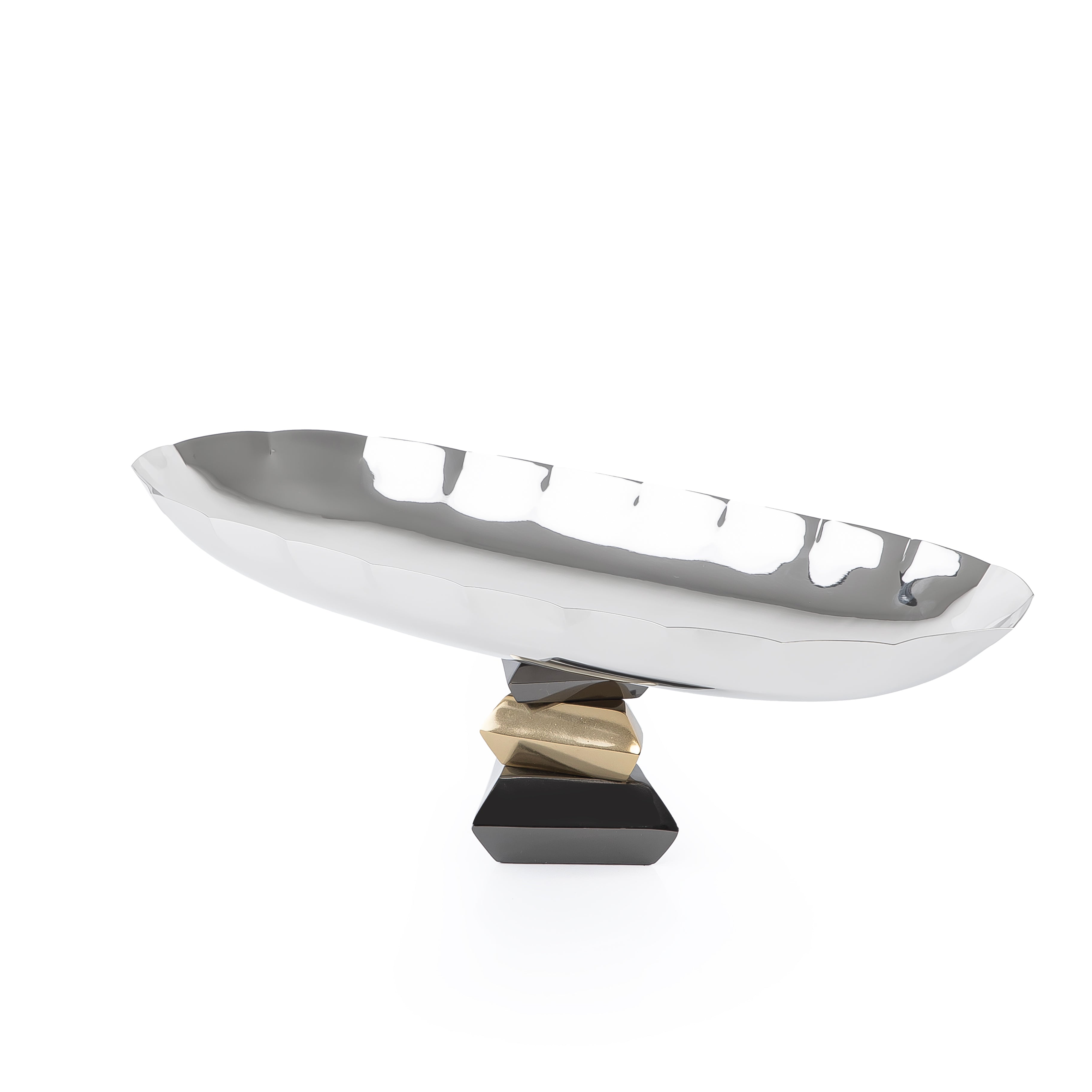 Elegant Metal Oval Serving Dish Silver with Gold - Large