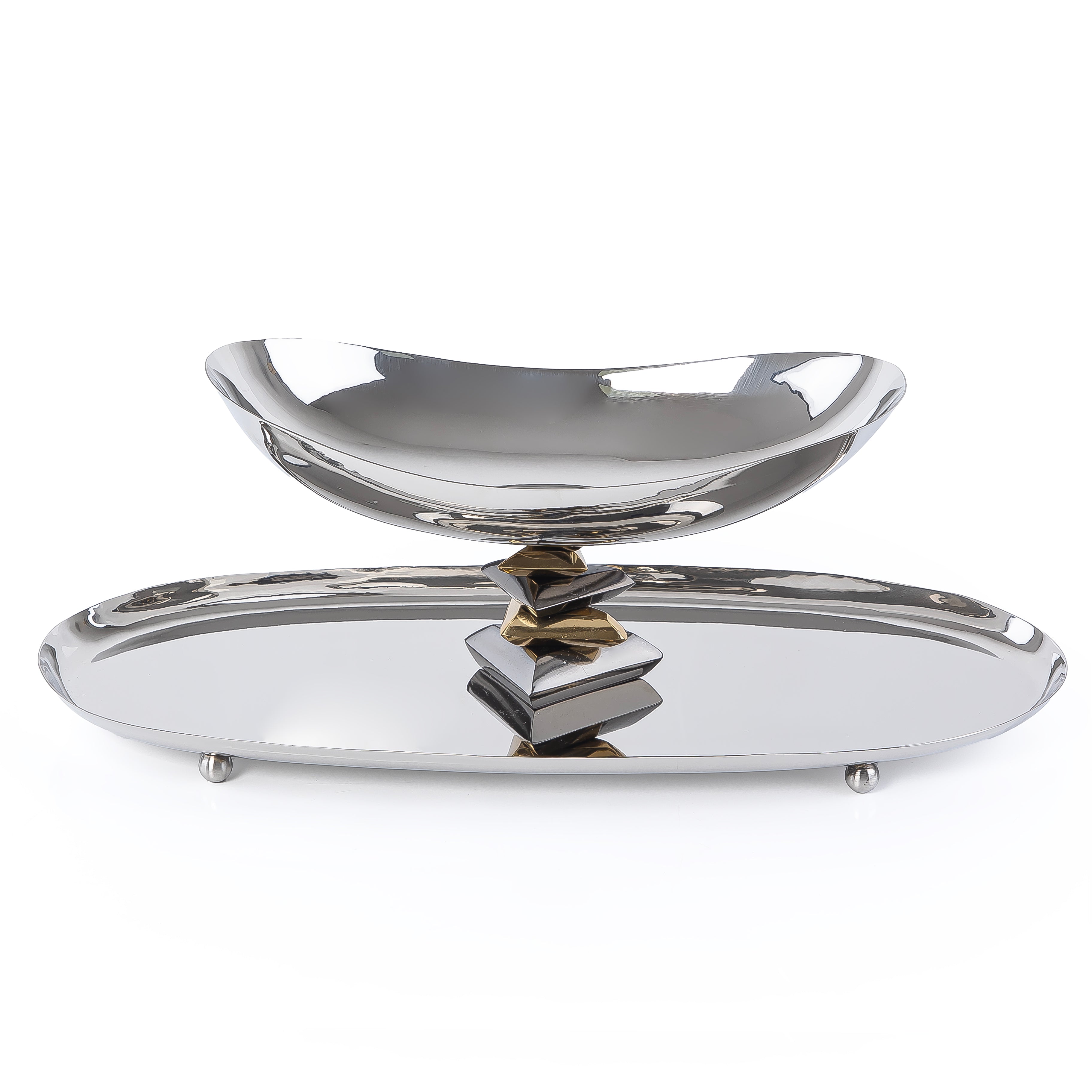 Oval Metal Dish with Bowl 2-Tires with gift box - Silver