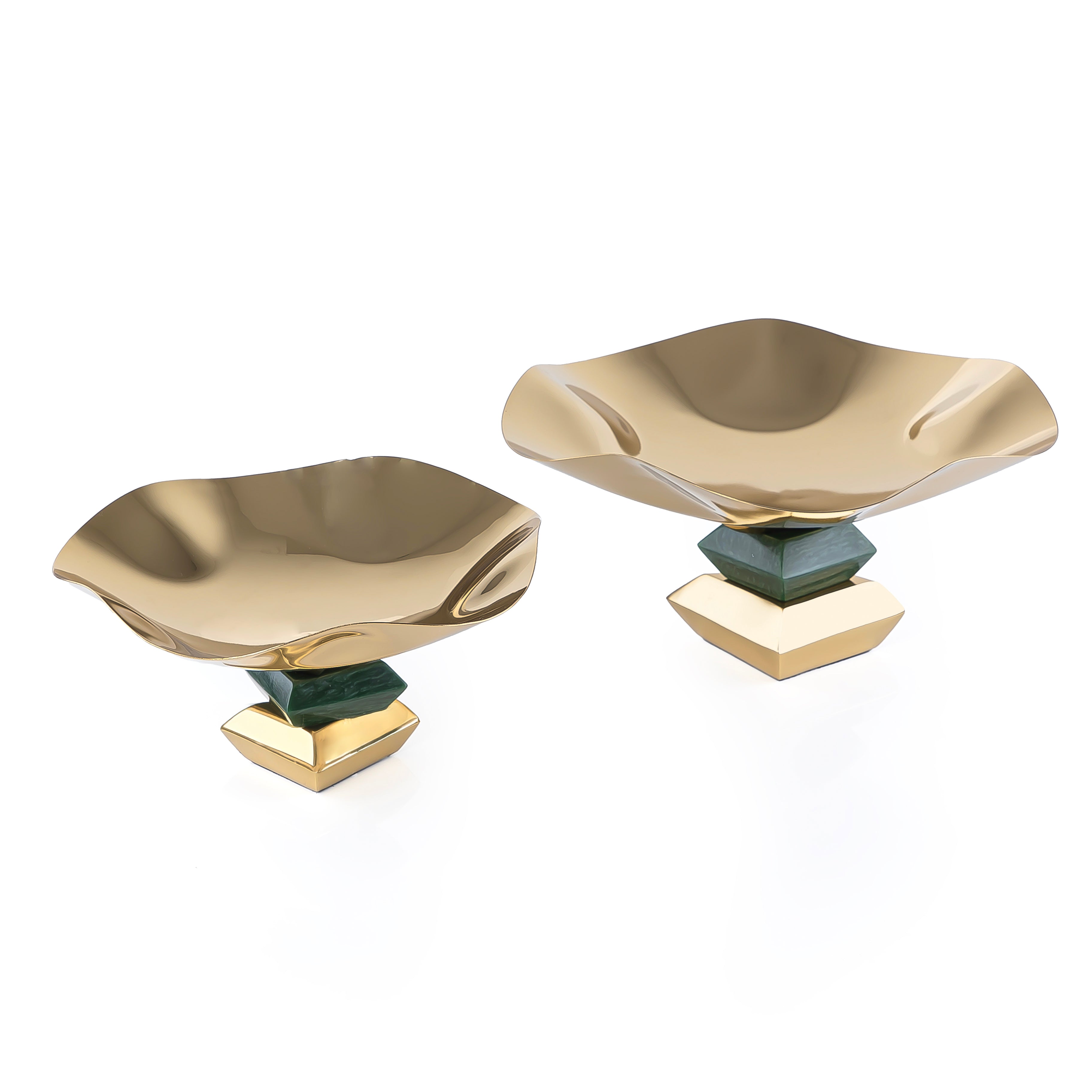 طقم 2 ستاند كيك معدني مع علبة هدايا - ذهبي وأخضر