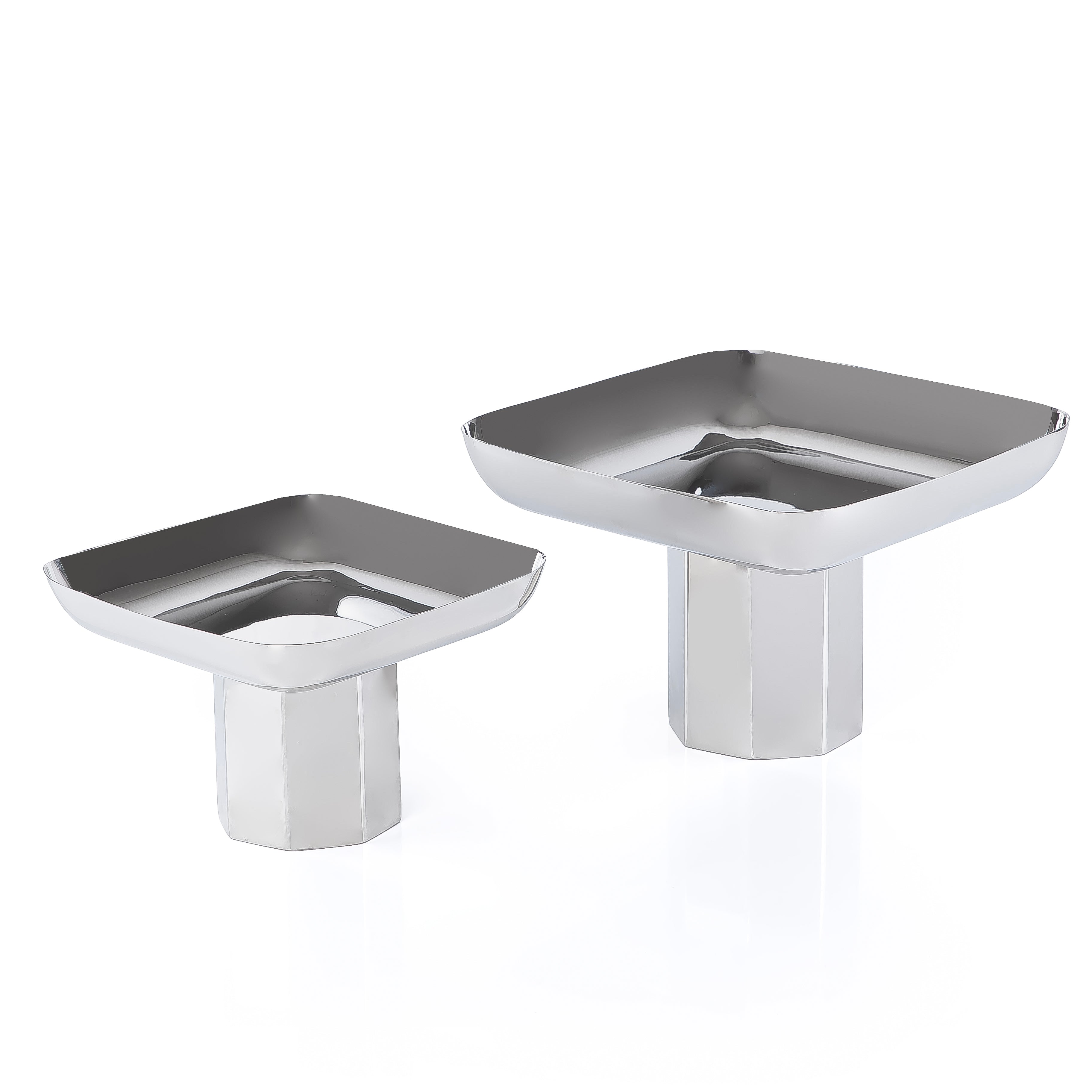 Set of 2 Square metal stand with gift box - Silver