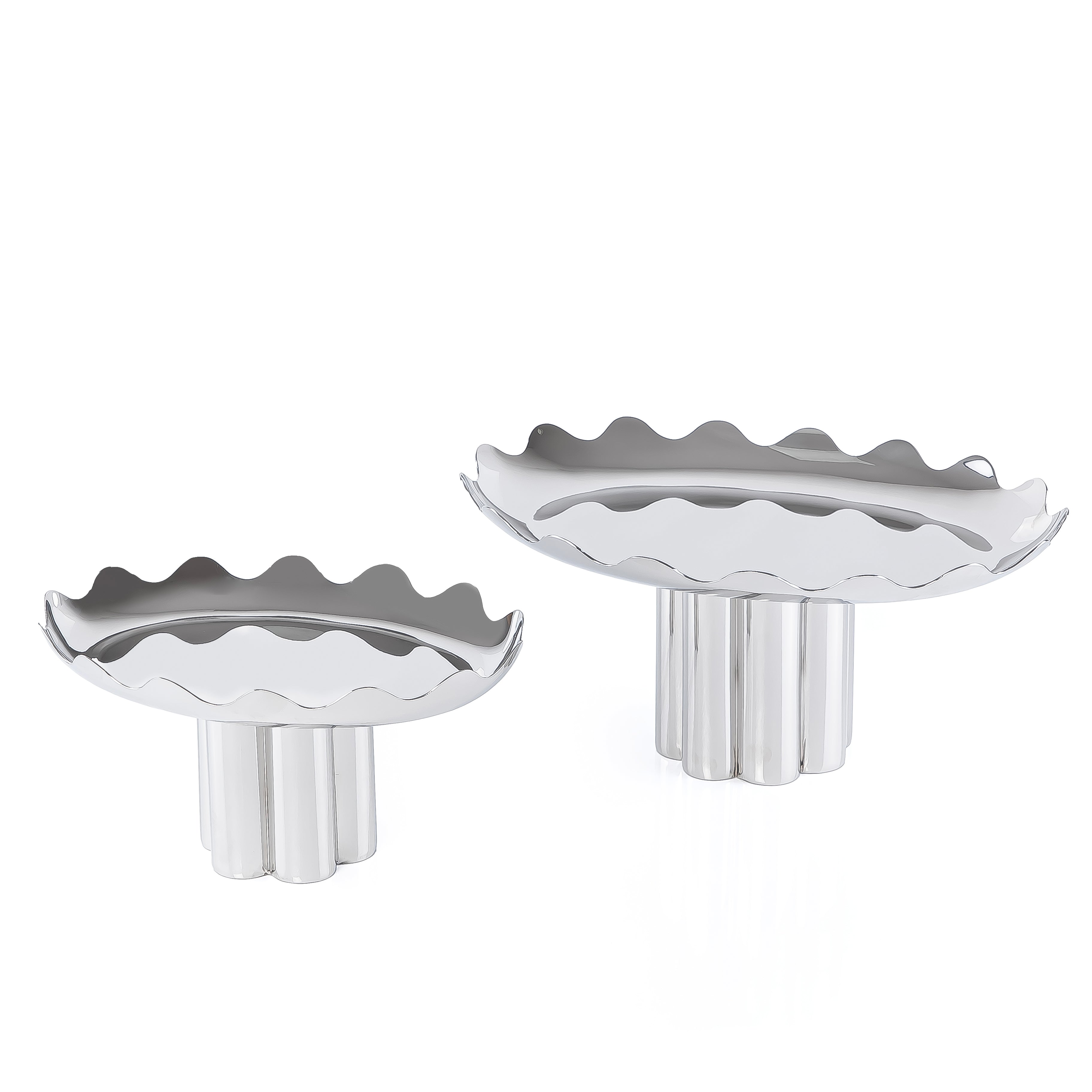 Set of 2 Metal round Stand with wavy edges stand with gift box - Silver