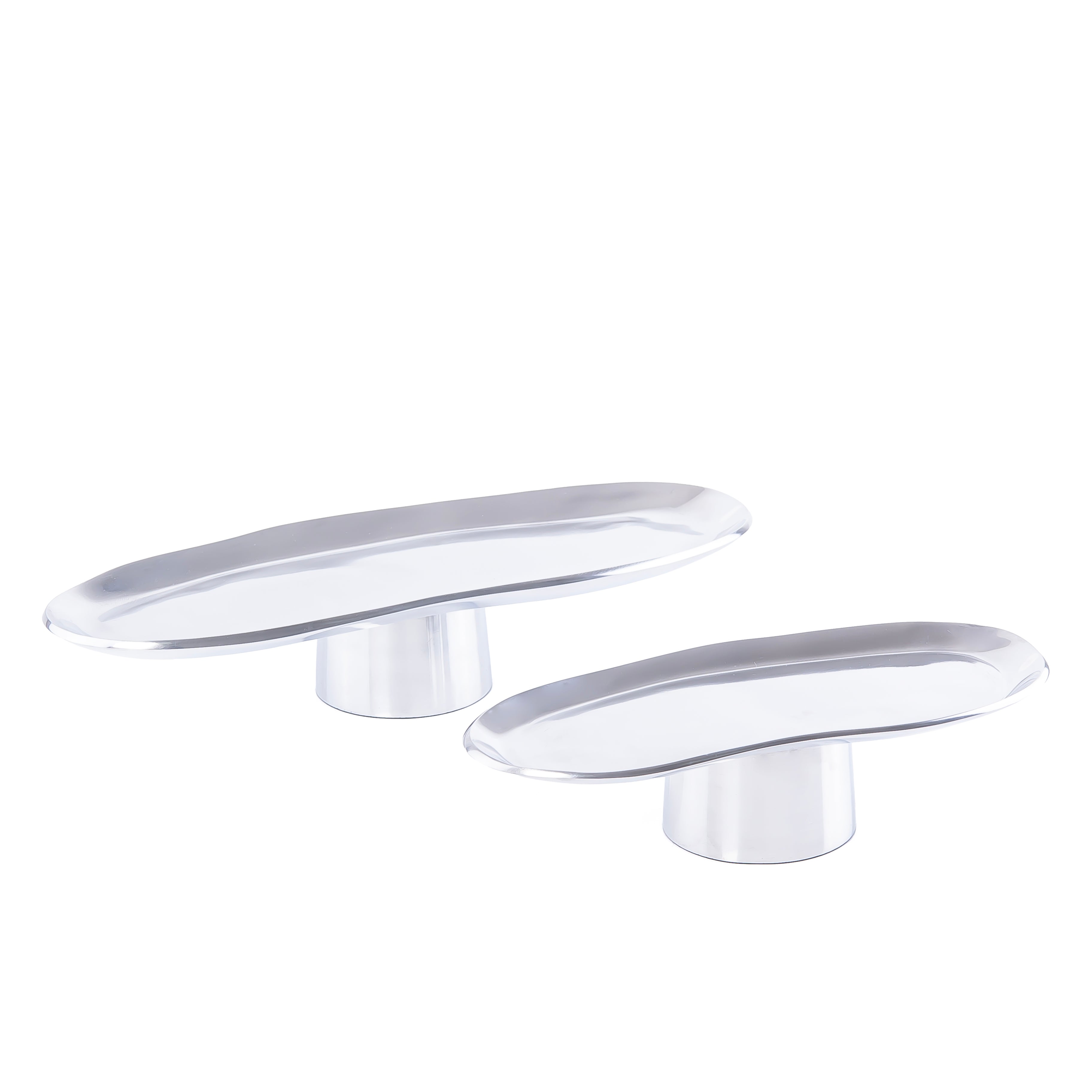 Set of 2 Oval Metal Serveware Stand - Silver