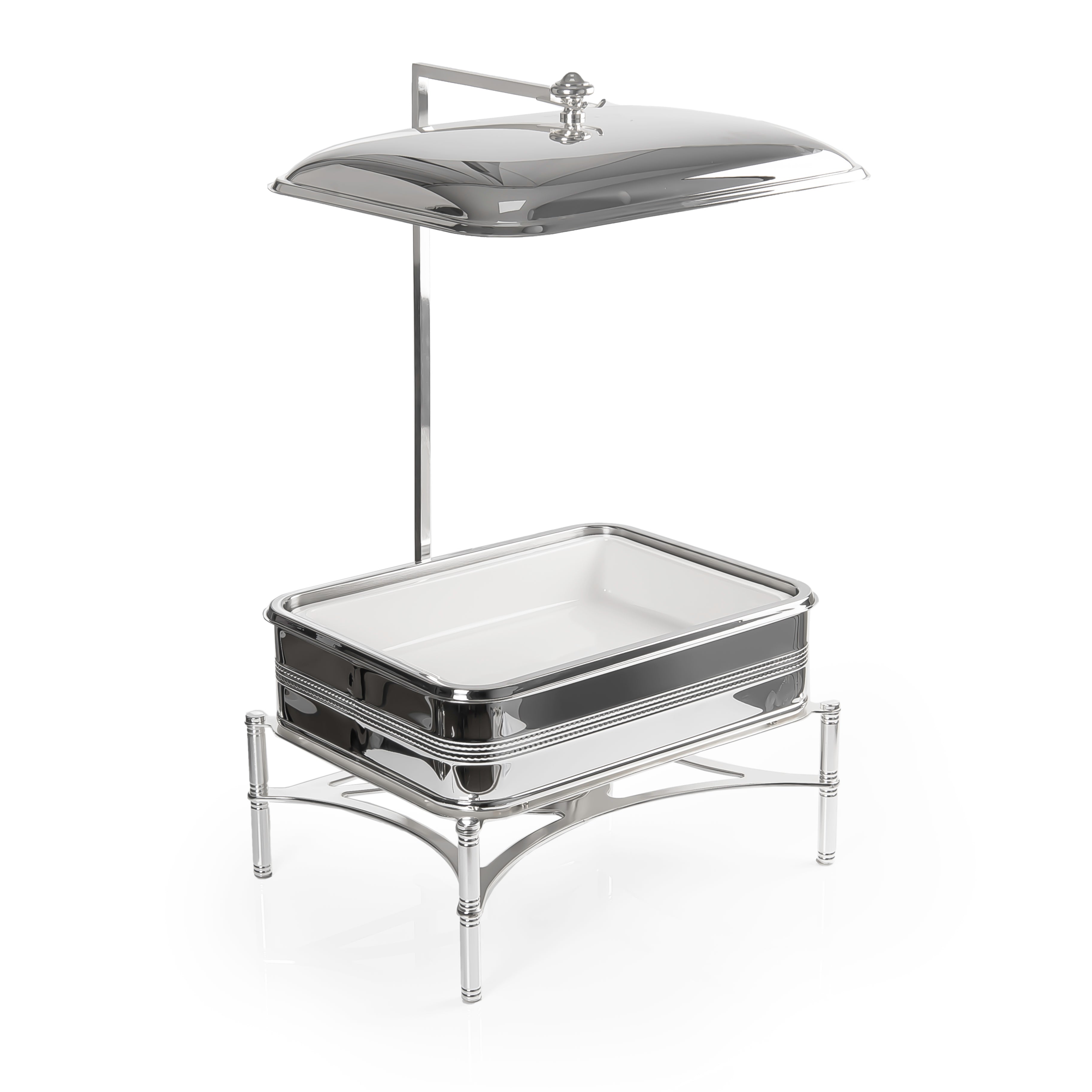Rectangular Metal Food Heater with Cover and Raised Base for Buffet