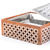 Square Stainless Steel Food Warmer with Wooden Base - Large