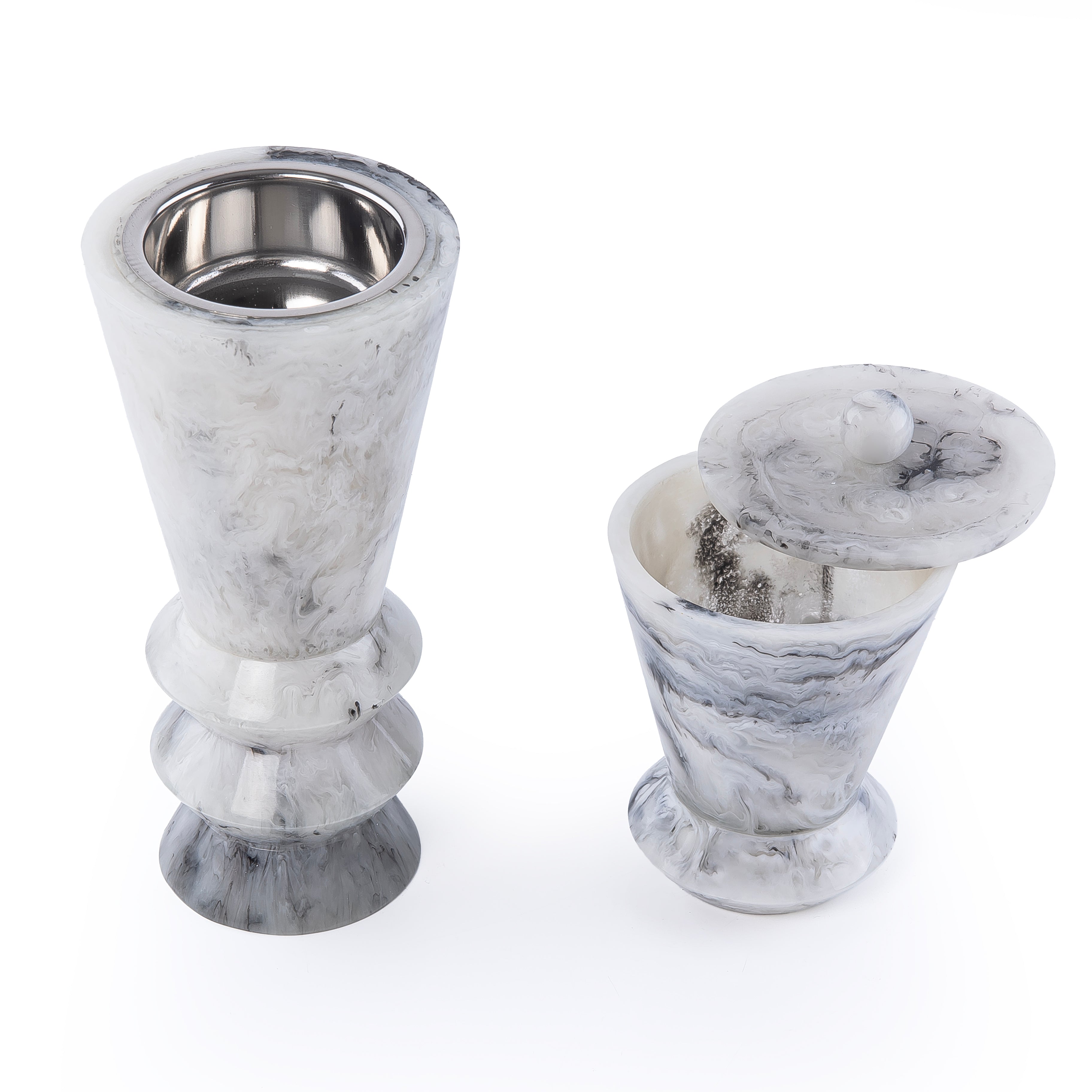 طقم مبخر أنيق من الراتنج مكون من قطعتين - أبيض&أسود