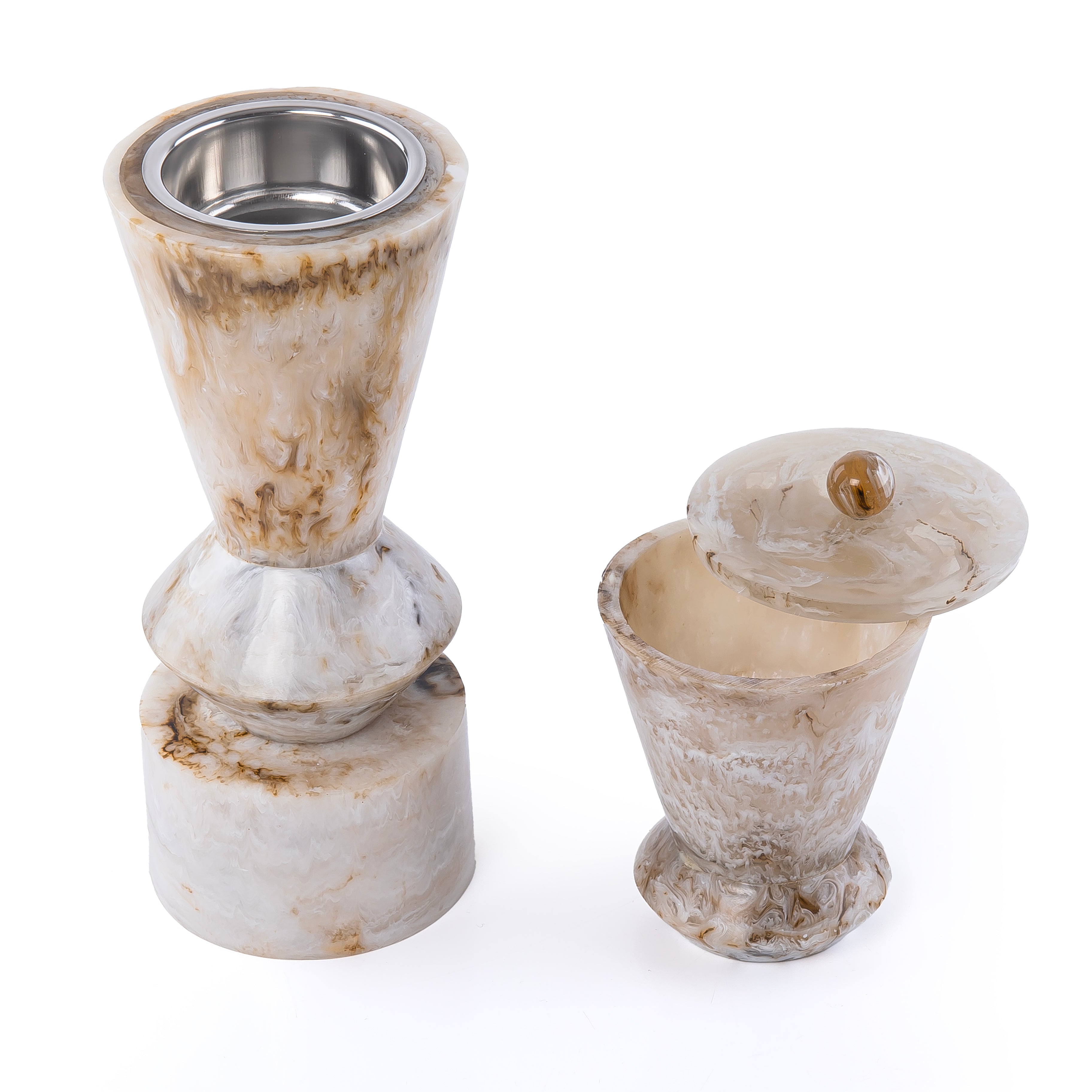 طقم مبخر أنيق من الراتنج مكون من قطعتين - بيج