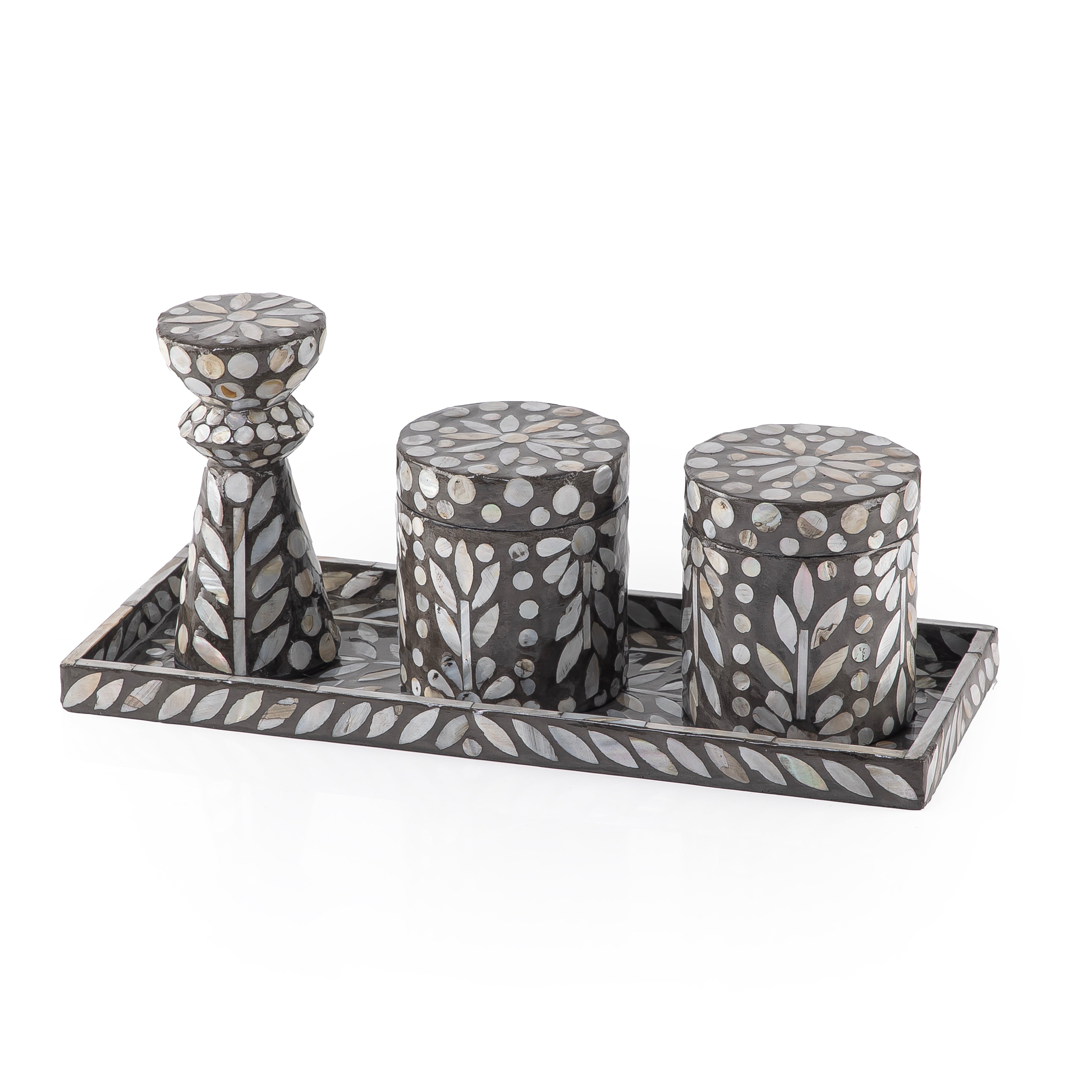 طقم صدف (2 جار، قطعة ديكور، صينية) - رمادي