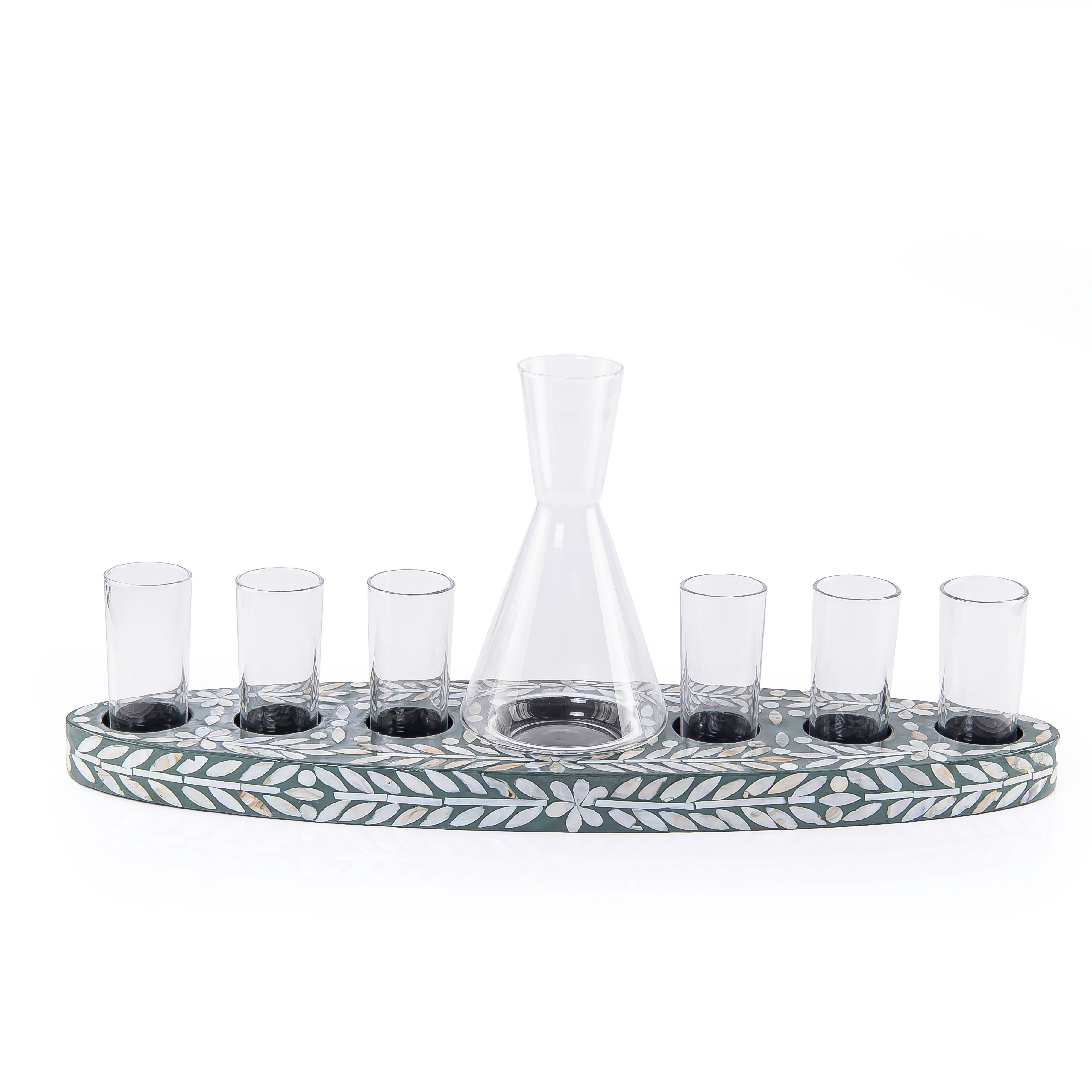 Wooden serving tray set with 6 glasses
a carafe and gift box