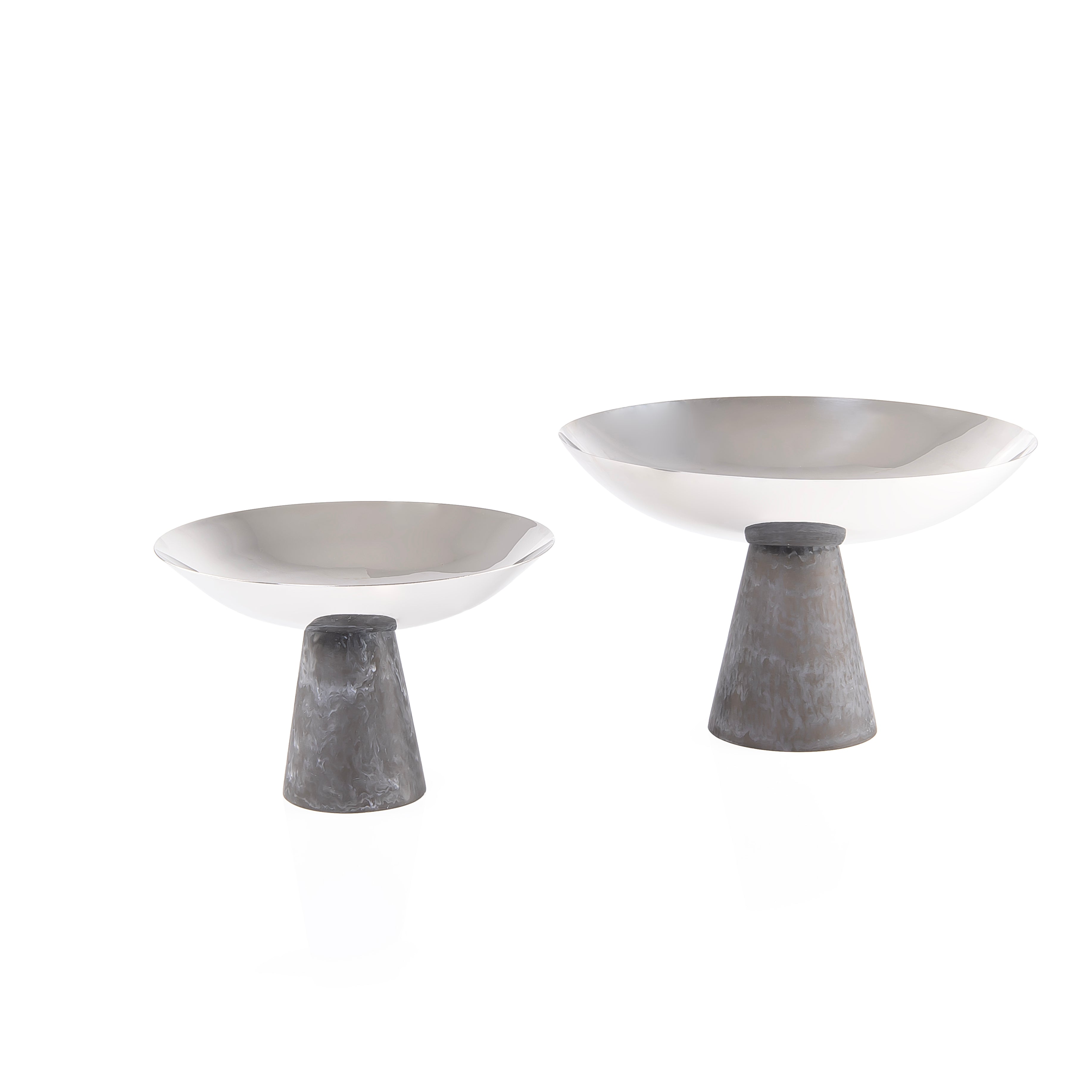 Set of 2 Stainless Steel Serving Dishes with Conical Resin Base and Gift Box