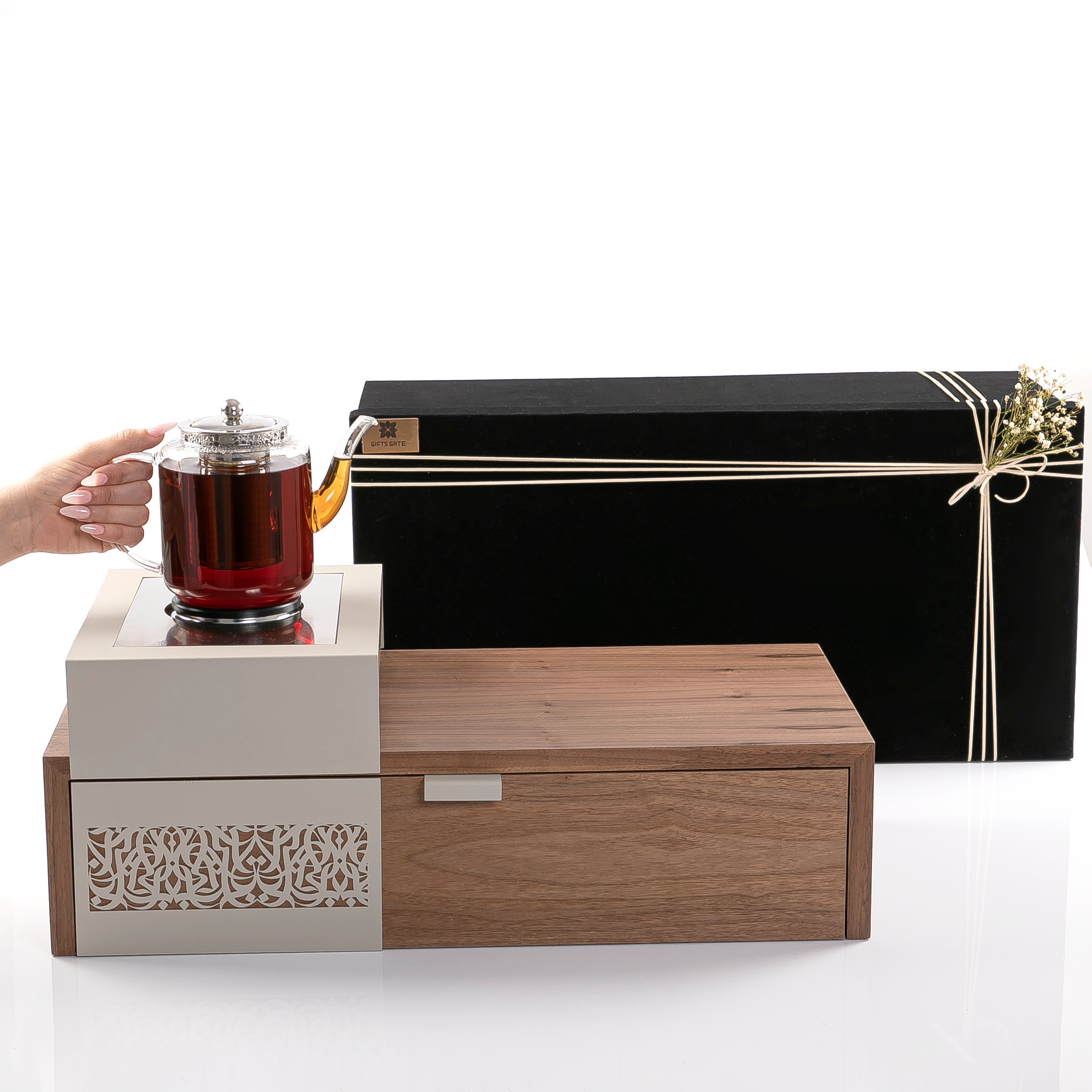 Wood Stand with Electric Warmer, Coffee and Teacups in Gift Box
