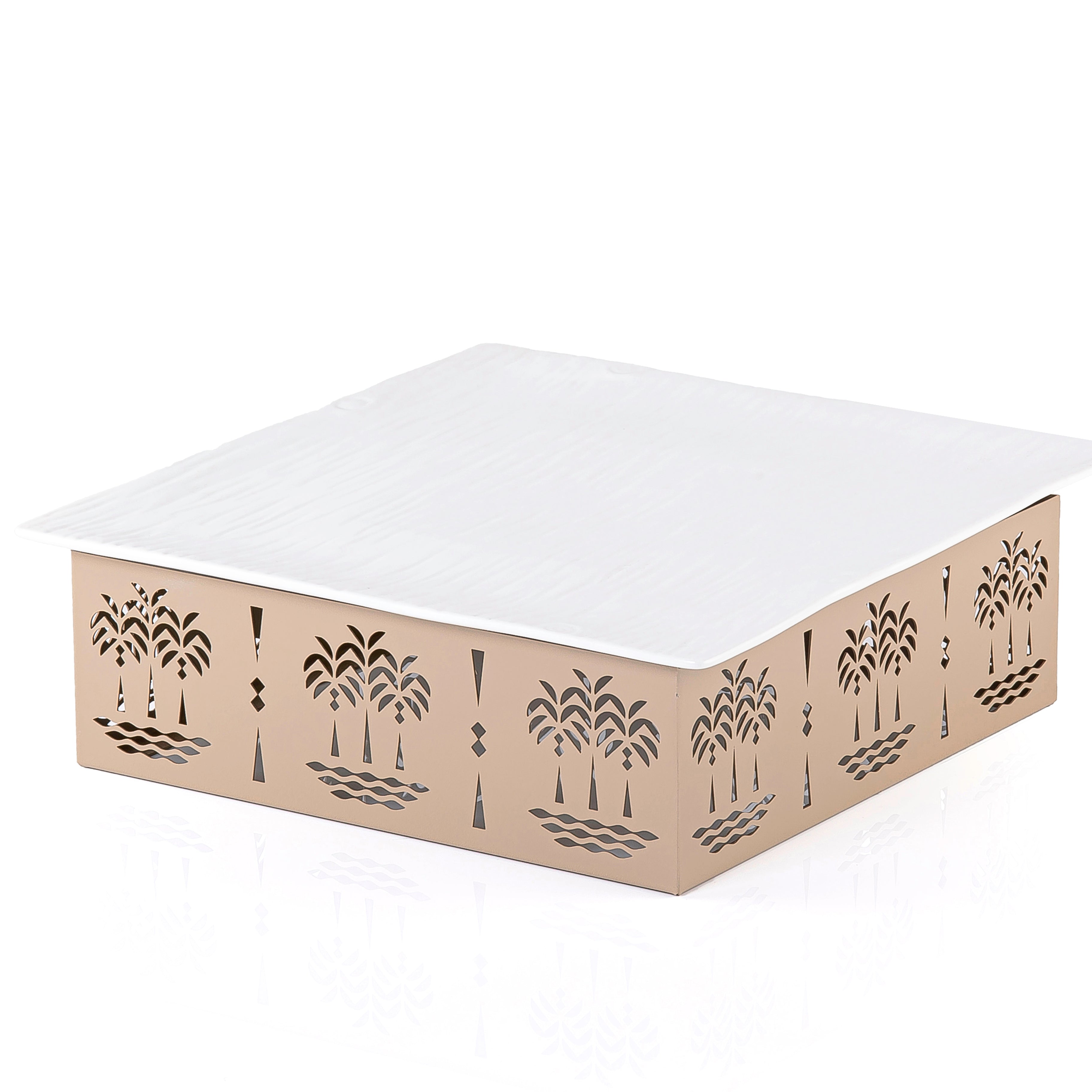 Square Ceramic Dish with Metal Base
Palm Design- Medium