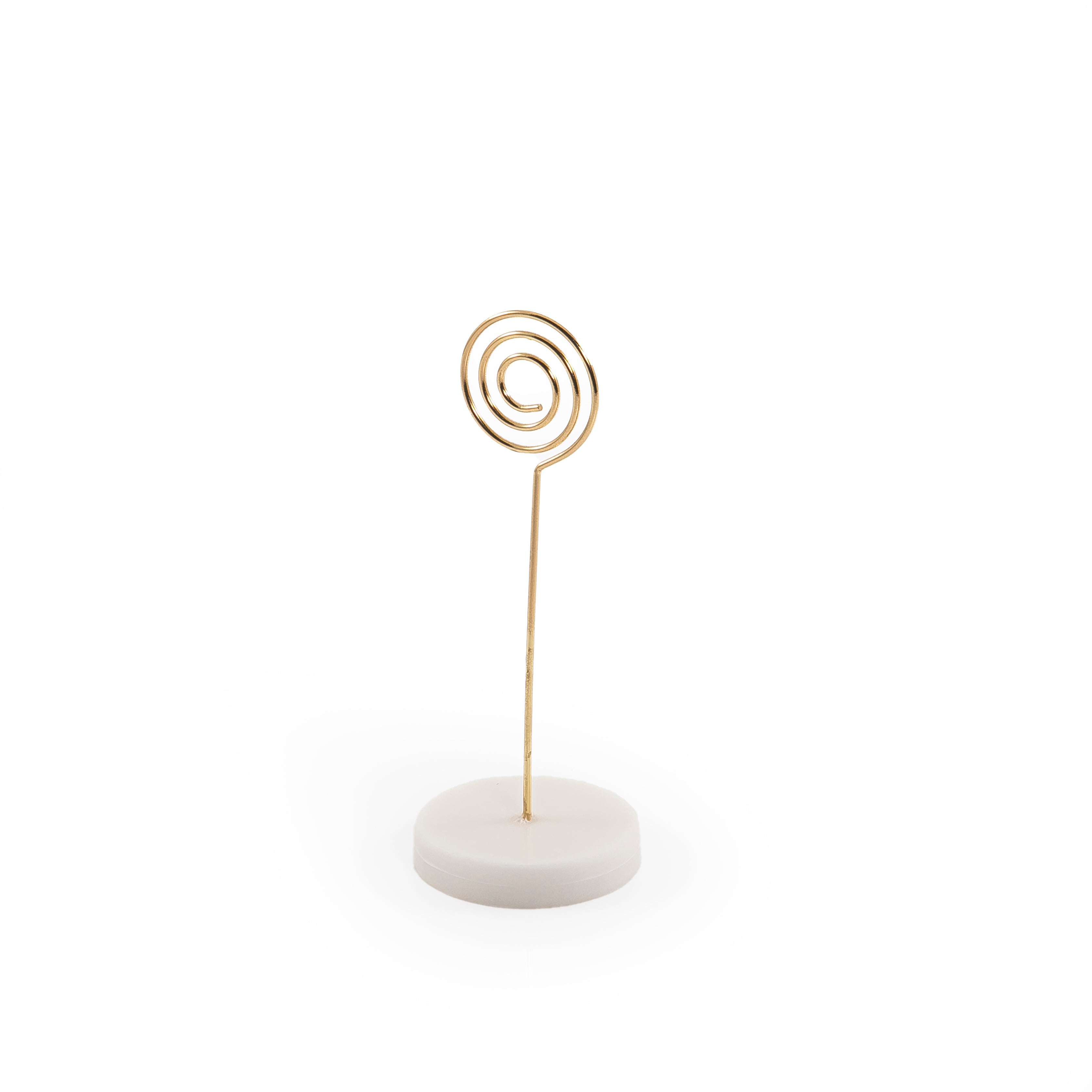 Hexagonal marble card stand with a golden steel column