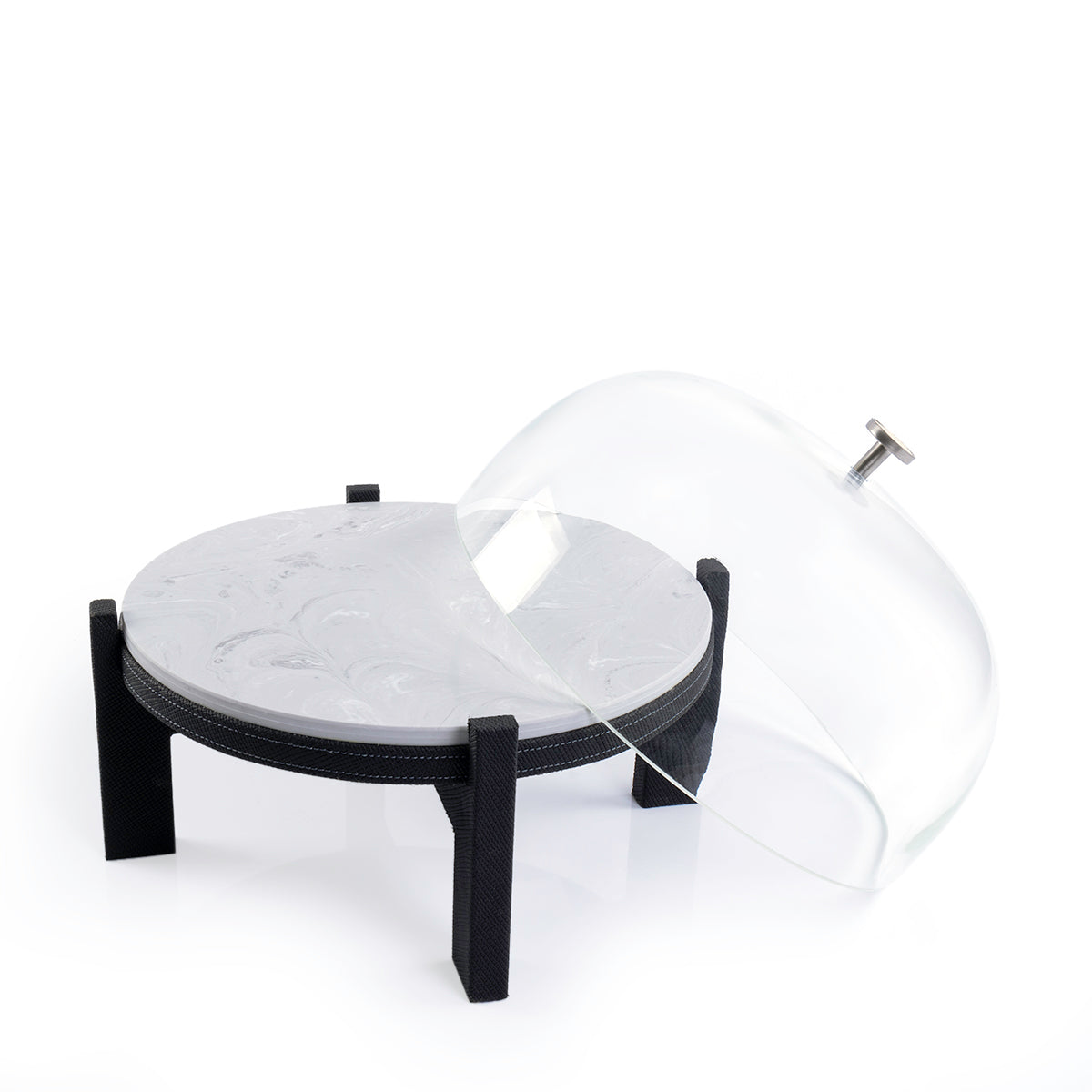 Marble Stand with Leather Base and Glass Cover - Large