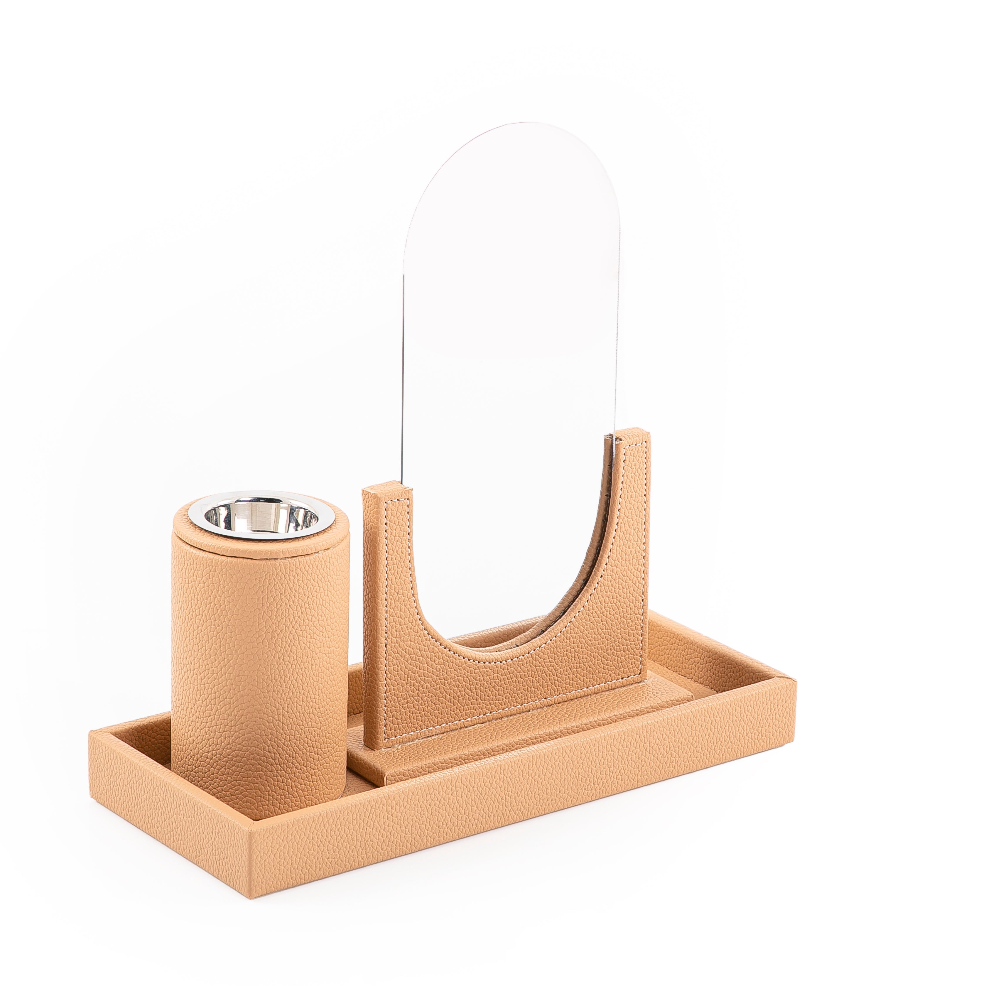Leather Tray with Mabkhara and Acrylic Mirror Stand