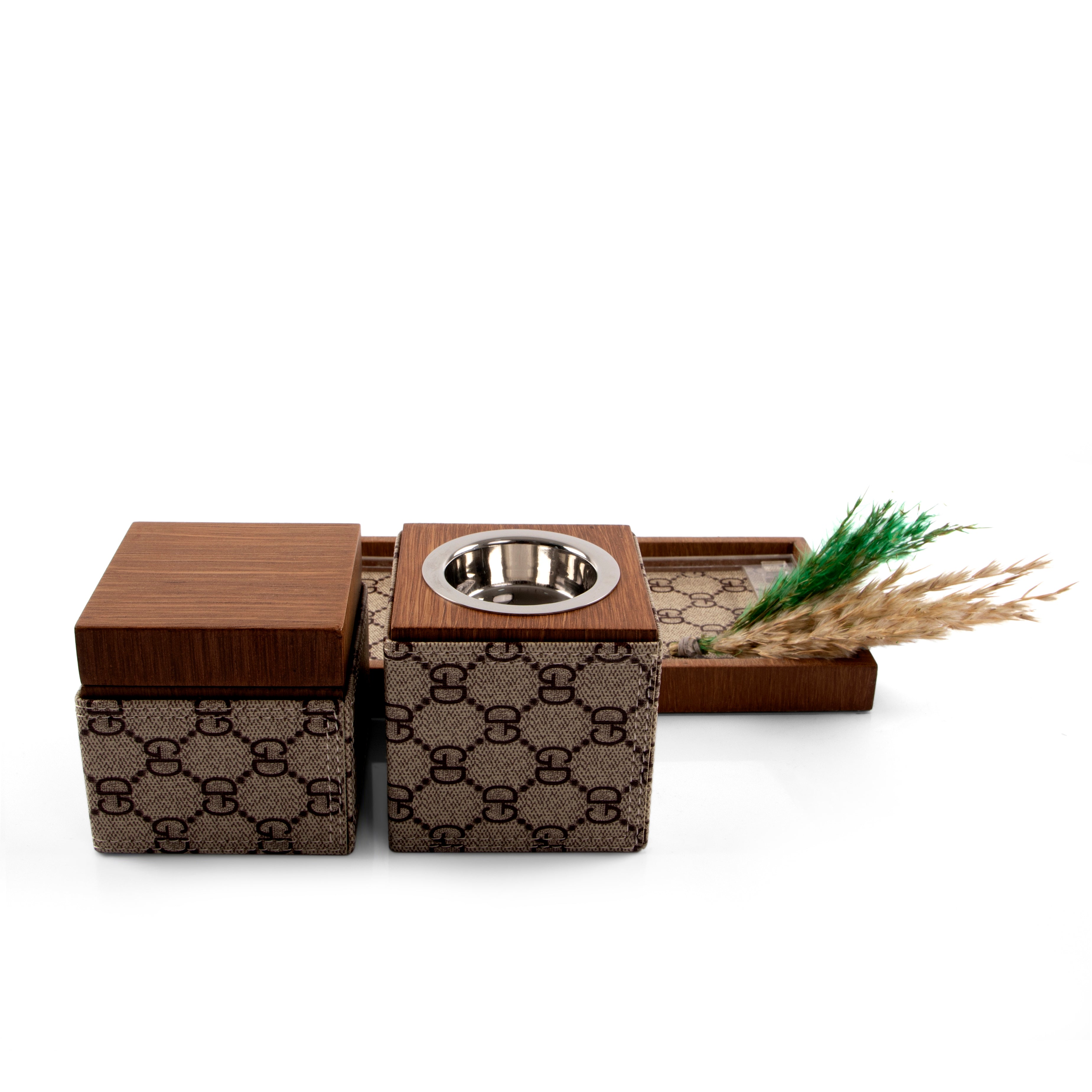 Branded Wooden Mabkhara Set with Tray & Box & Acrylic Lid