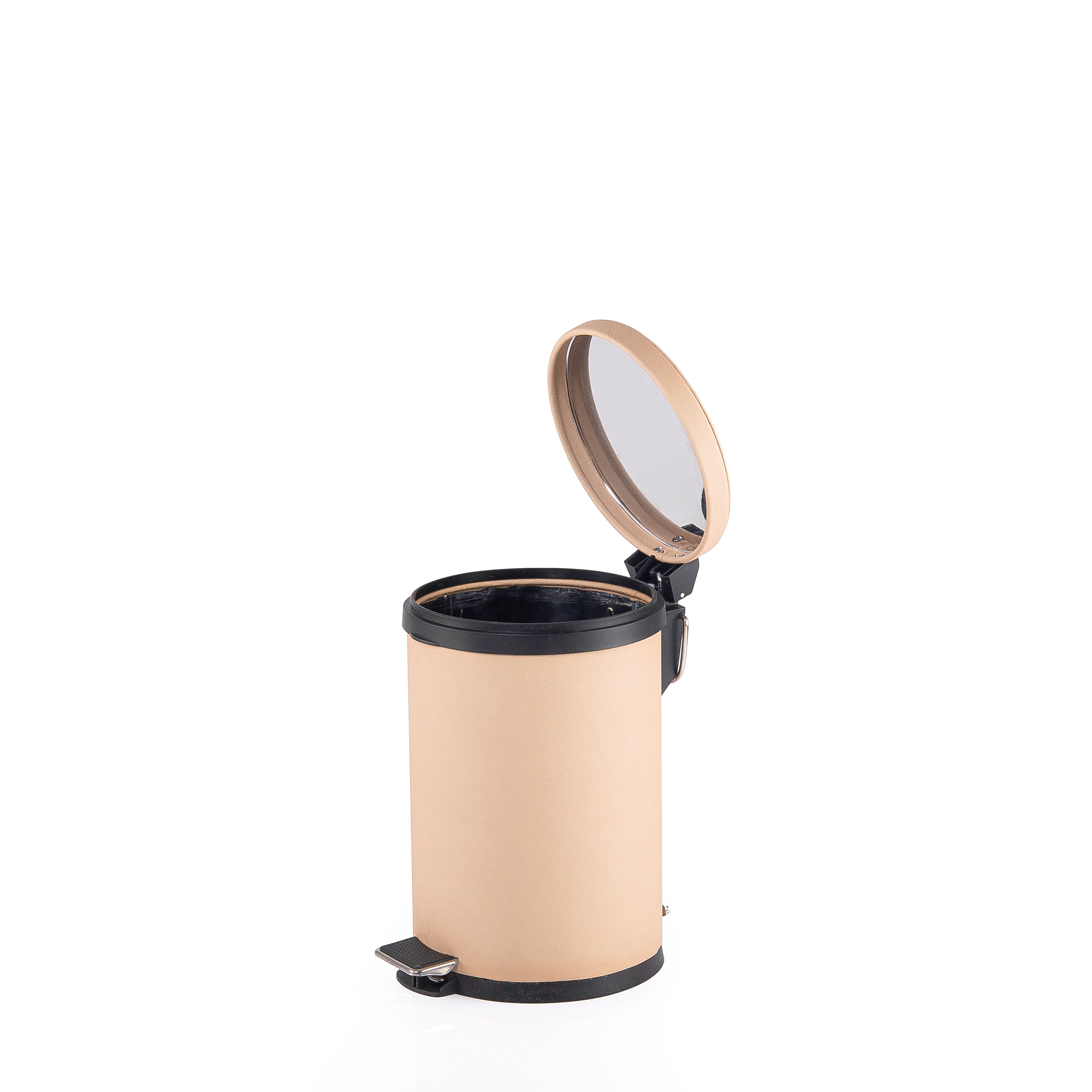Metal Trash Bin Wrapped in Leather Beige - Medium