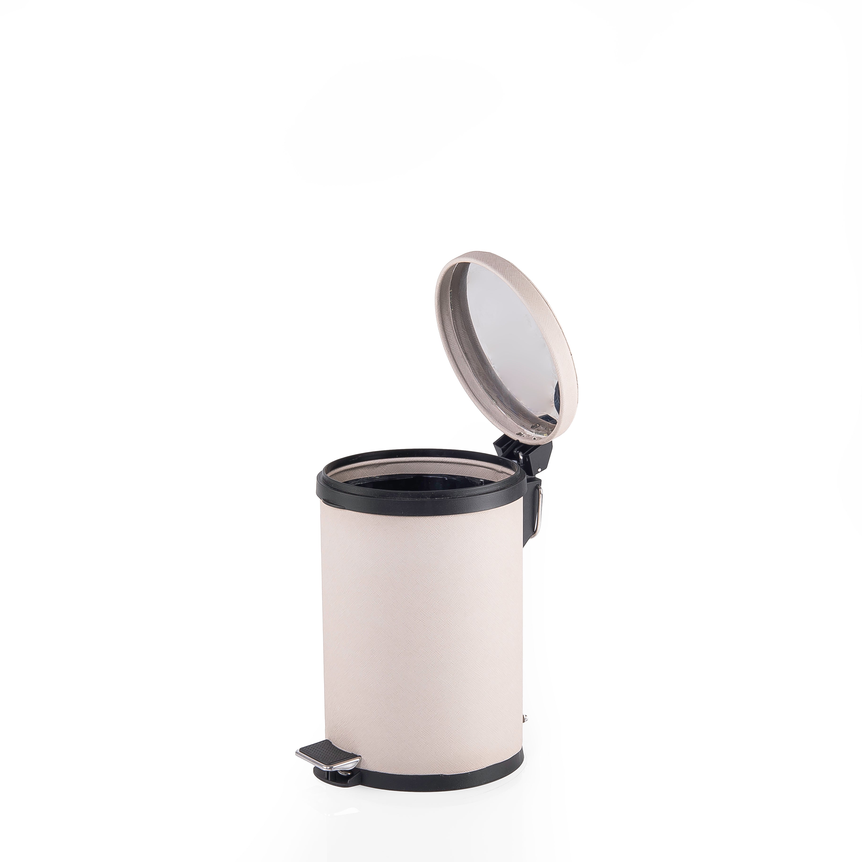 Metal Trash Bin Wrapped in Leather Light Grey- Medium