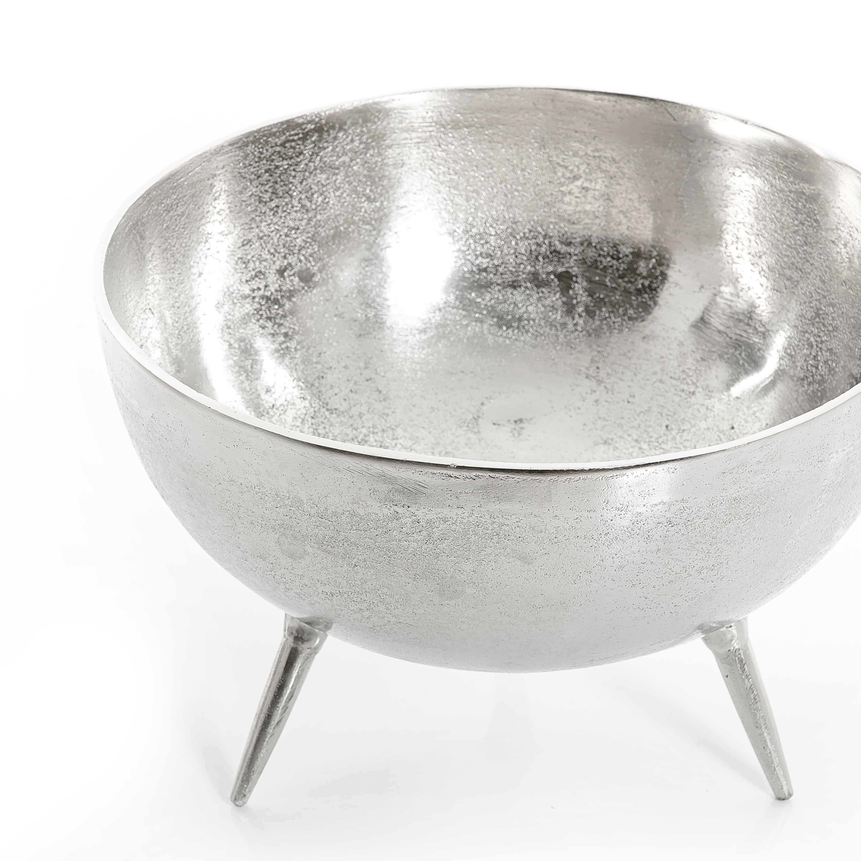 Silver Round Metal Bowl With Legs