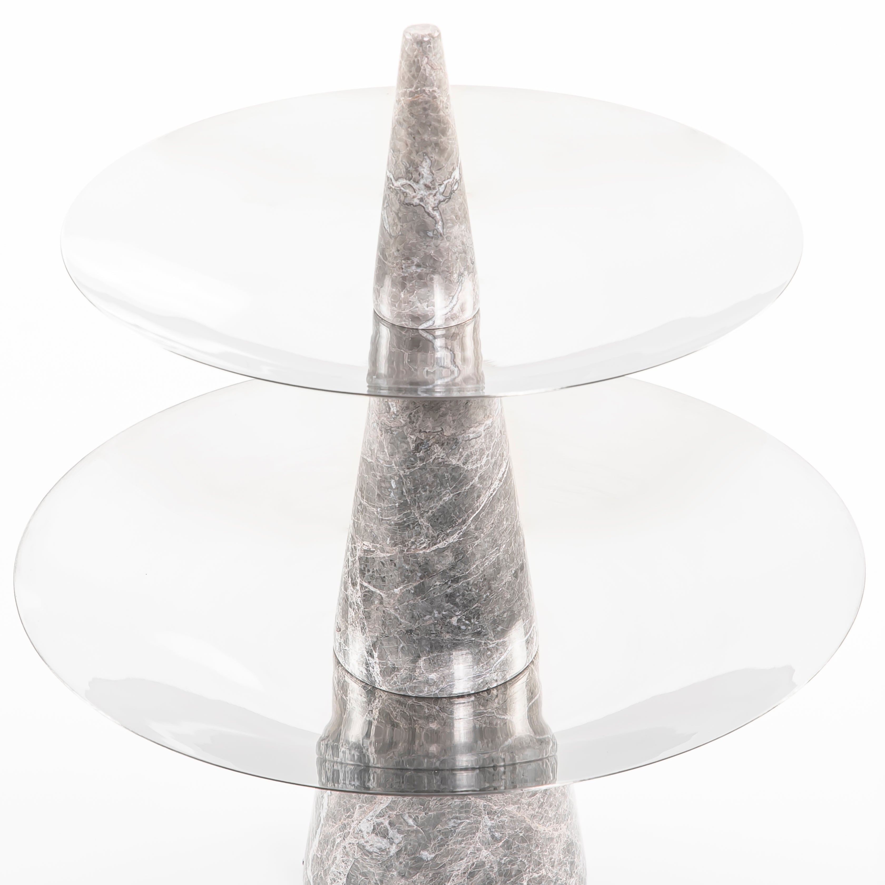 Marble Stand with Two Metal Tiers