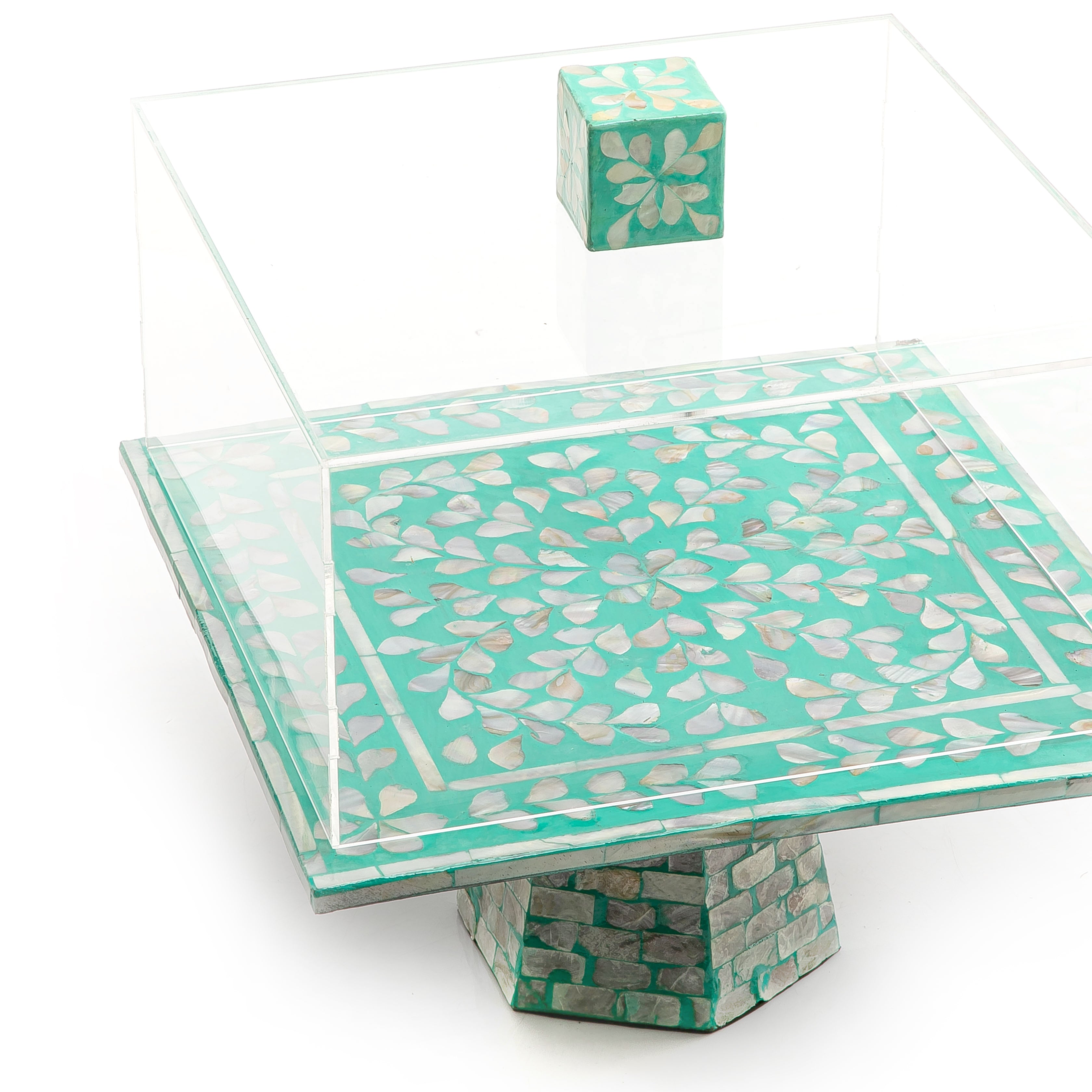 Colorful Mother of Pearl Stand with Acrylic Cover
