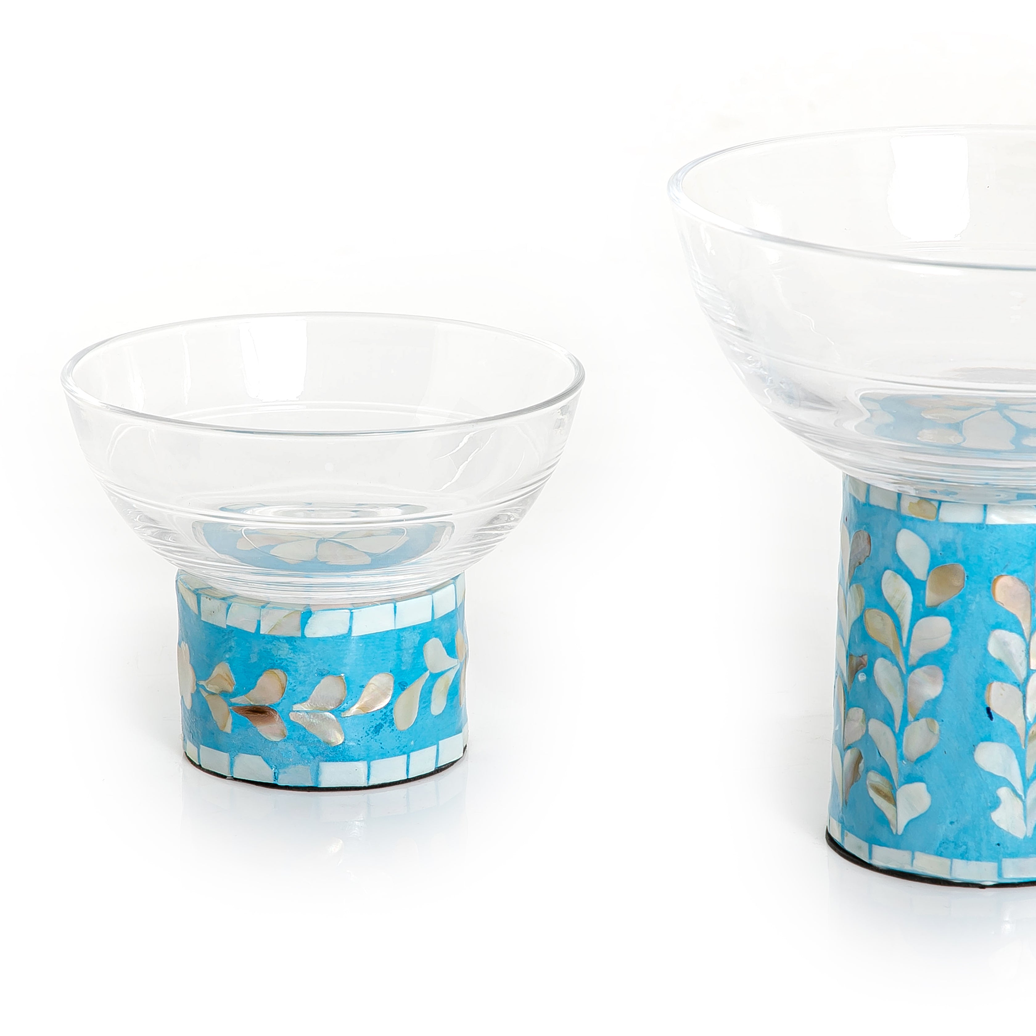 Colorful Modern Glass Bowls Set With Mother Of Pearl Base