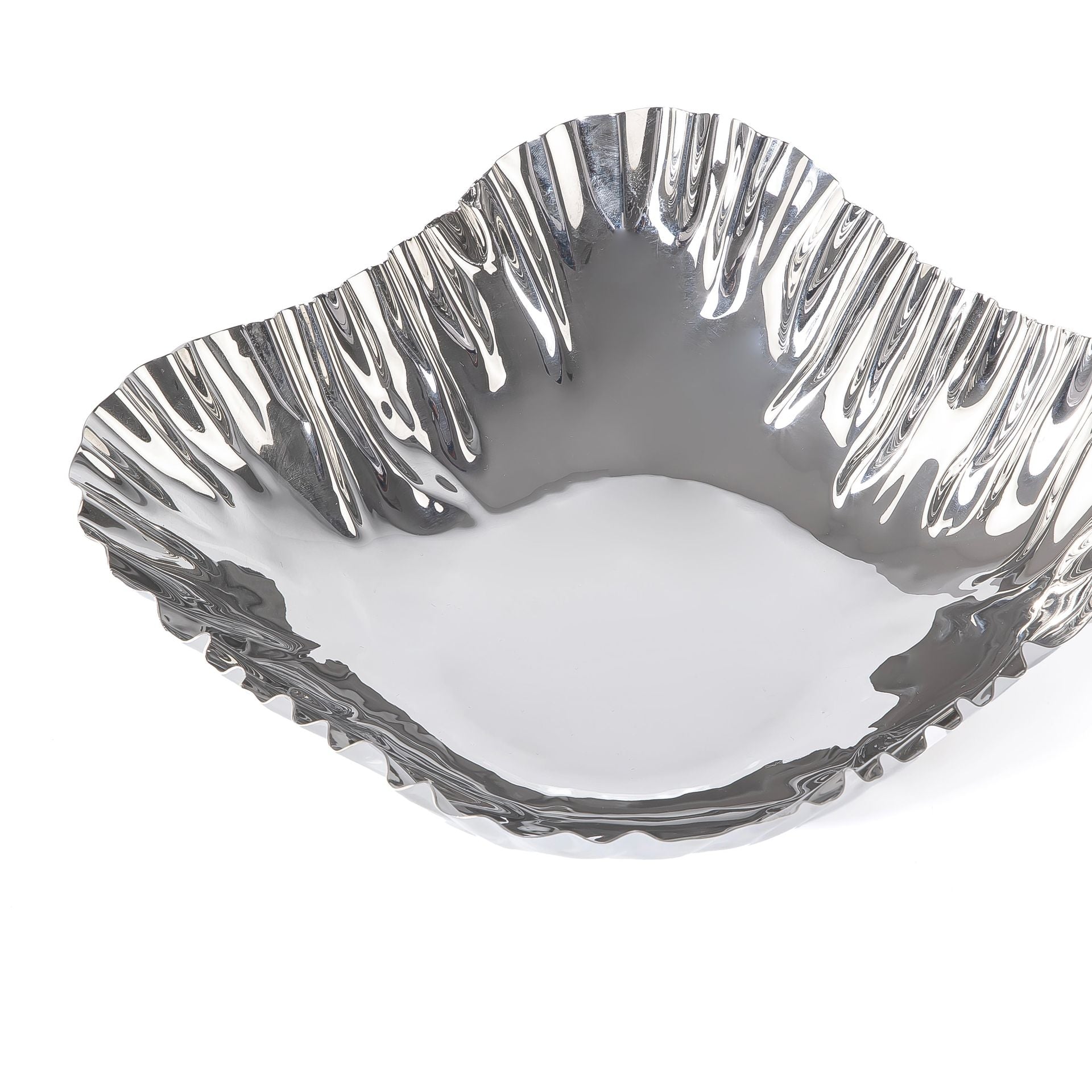 Round silver metal serving bowl