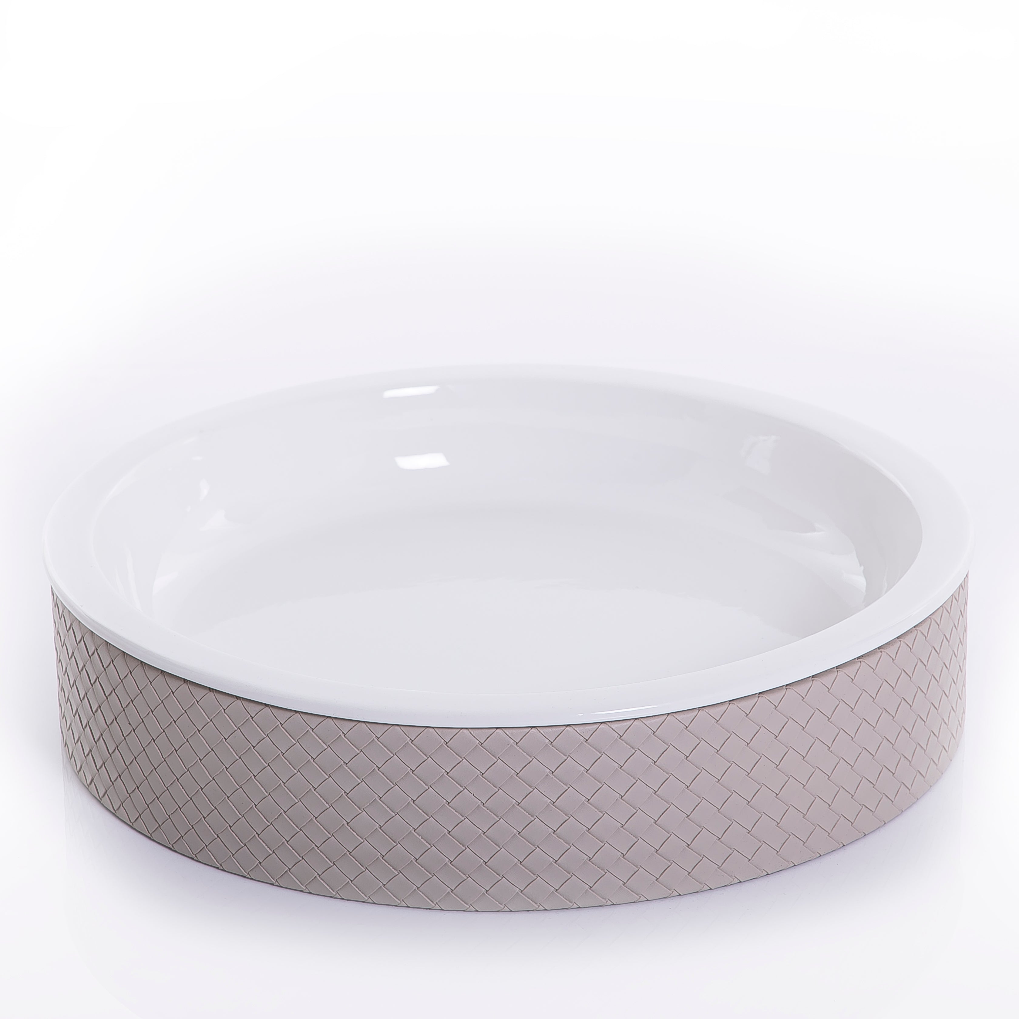 Round Ceramic Plate with Beige leather base