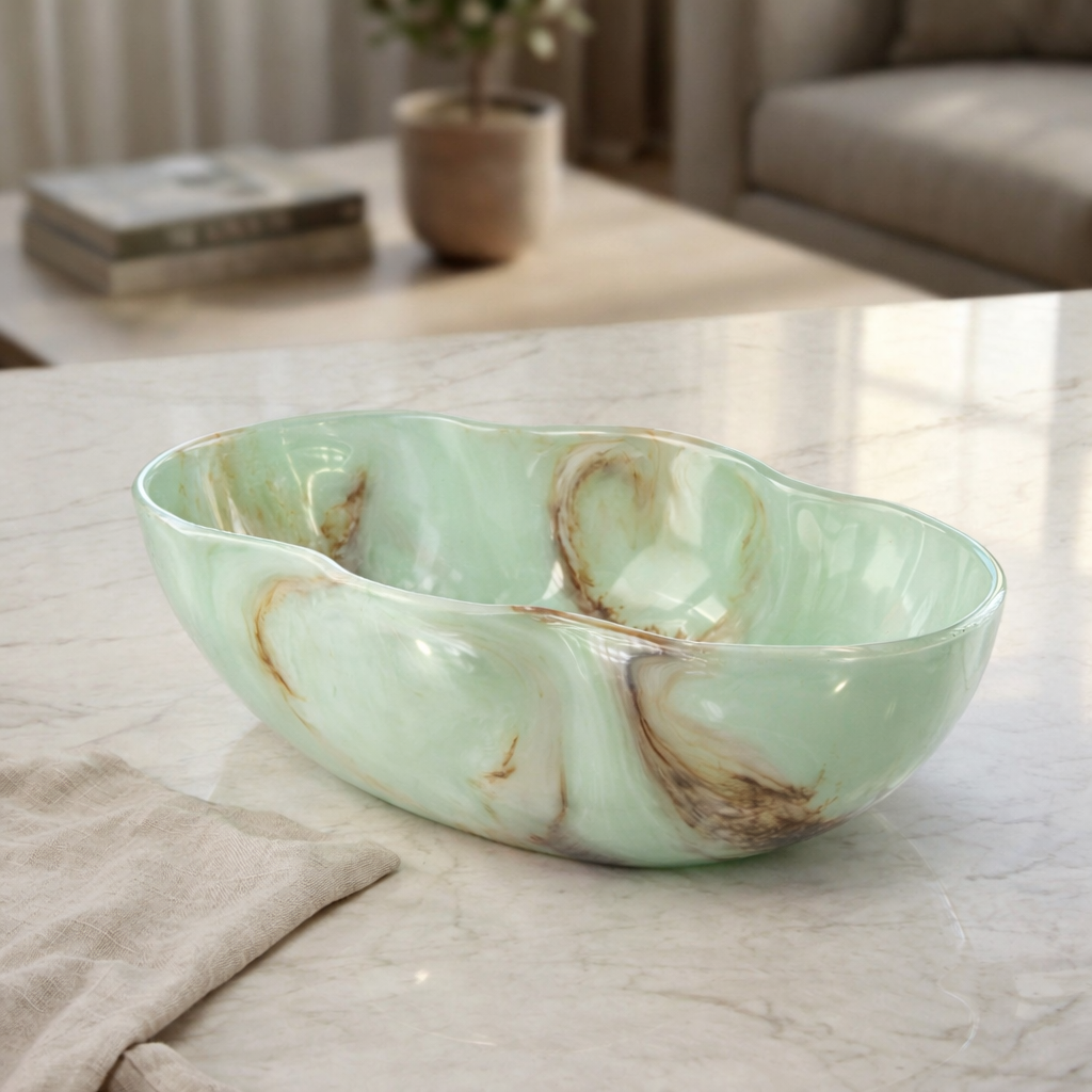 Large Resin Oval Serving Bowl - Green