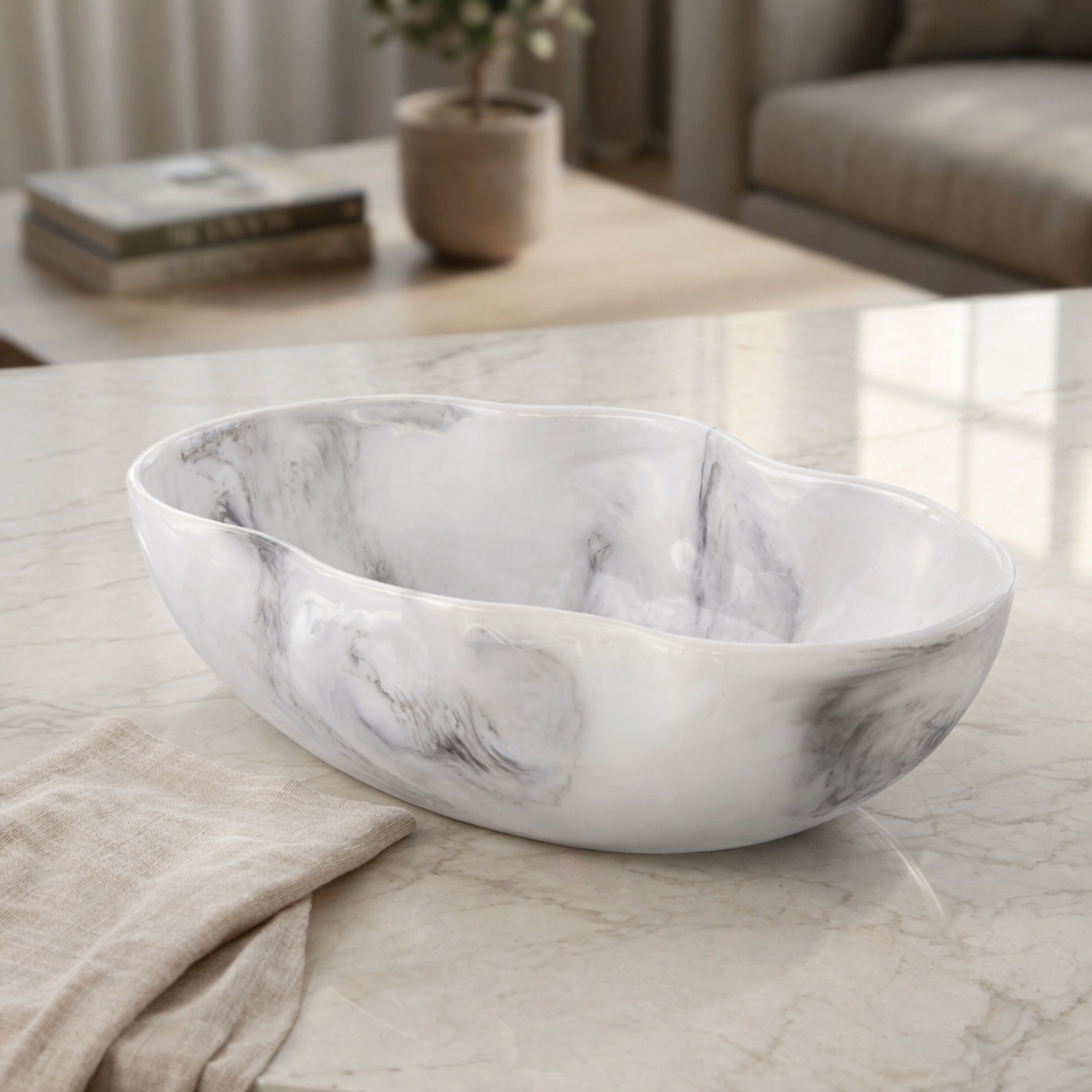 Large Resin Oval Serving Bowl - Black&white