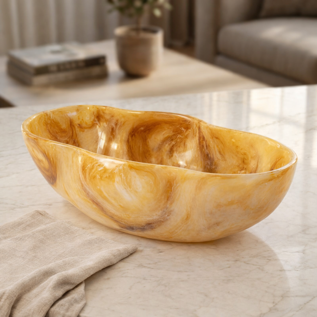 Large Resin Oval Serving Bowl - Amber