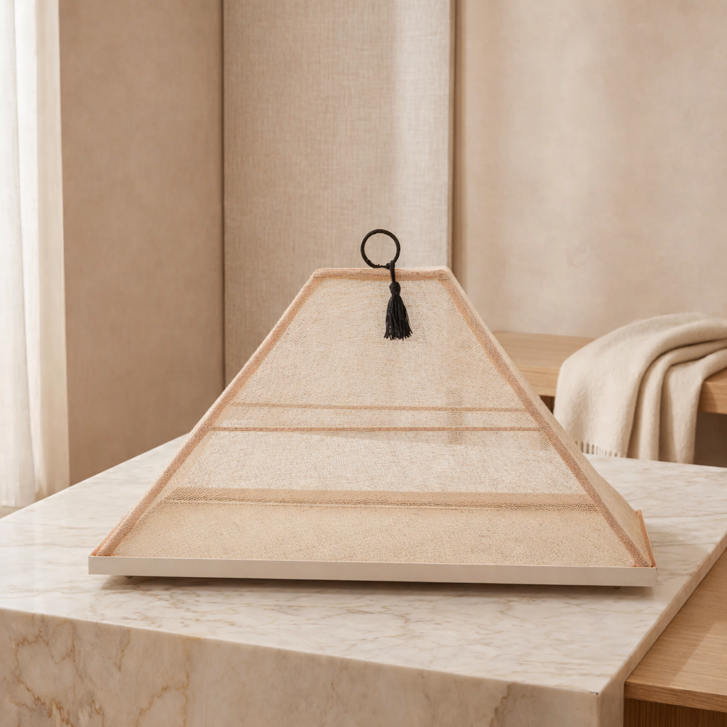 Metal Tray with Linen Pyramid Cover - Large